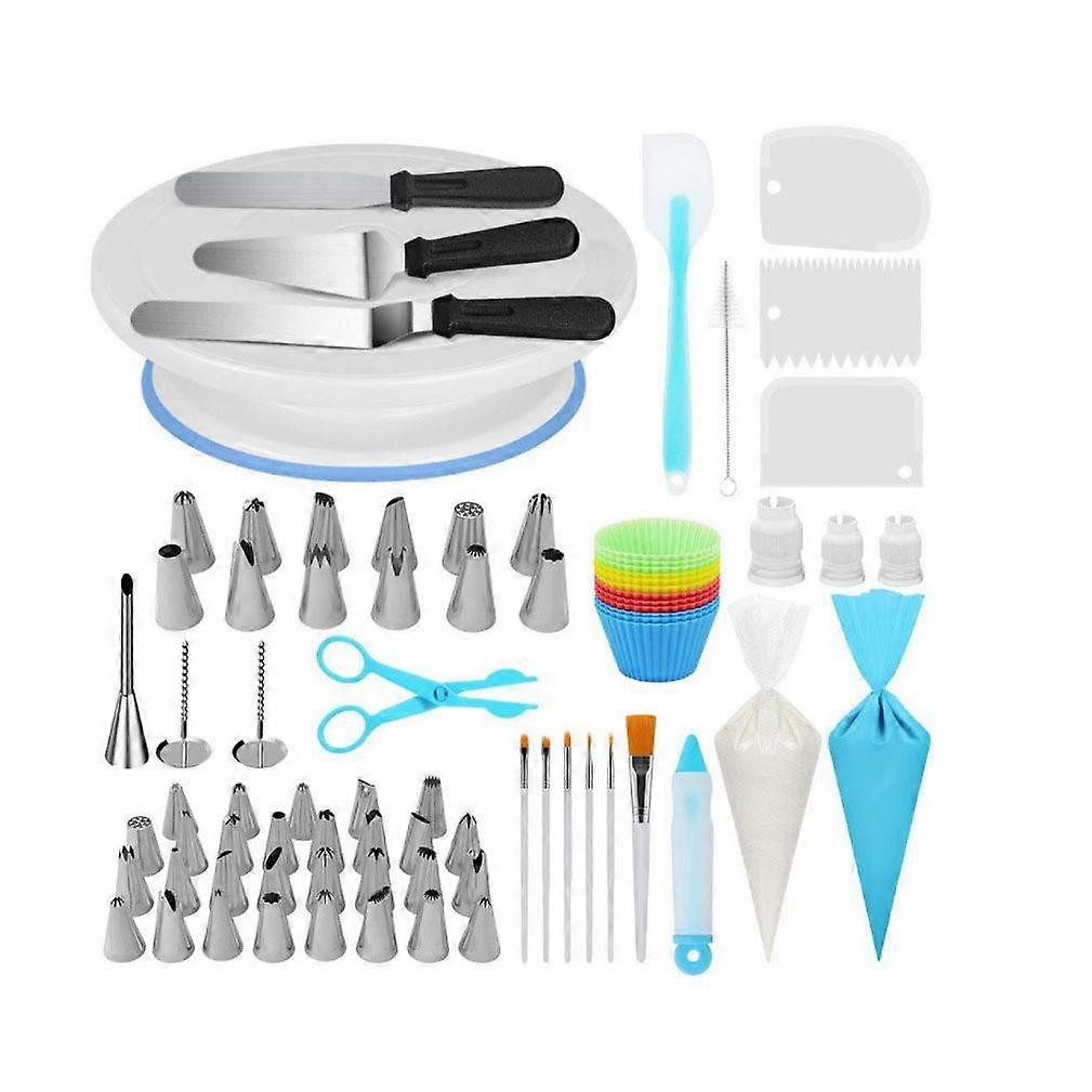 178 Pcs Cake Decorating Tool Set Antislip Cake Turntable Piping Nozzles Tips Straight and Offset and Sharp Spatulas for Baking