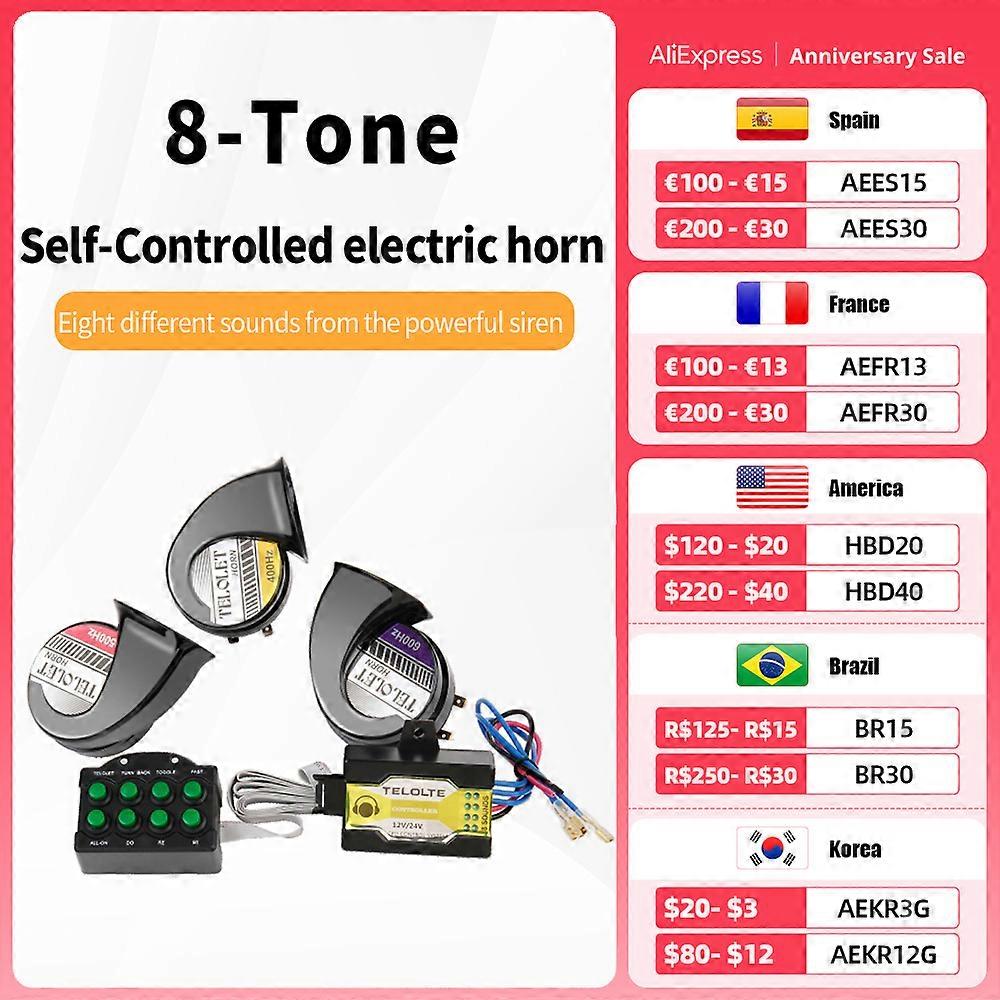 Universal 8-Tone Automatic Control Snail Electric Horn Built-In 5 Kinds Of Horn Music Car Signal 400Hz 500Hz 600Hz 12V 135db