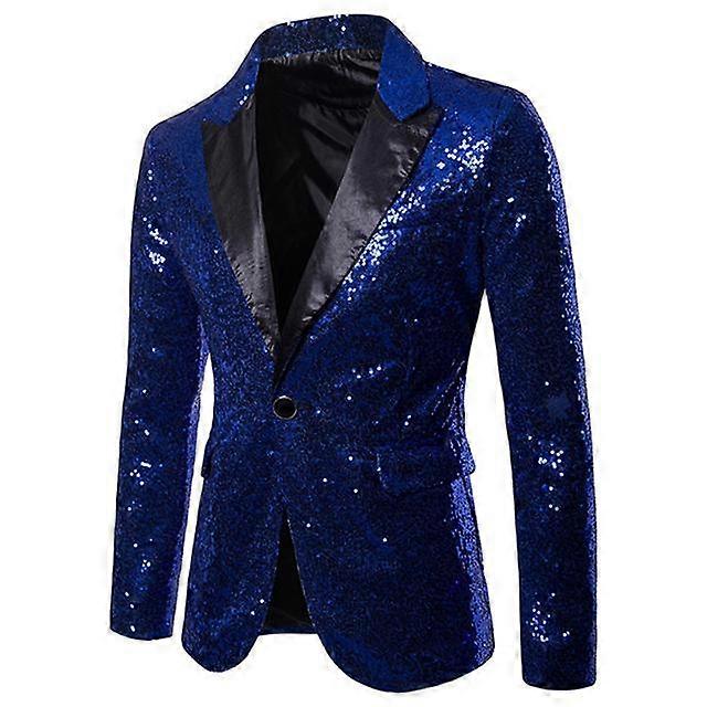 Black Sequin One Button Shawl Collar Suit Jacket Men Bling Glitter