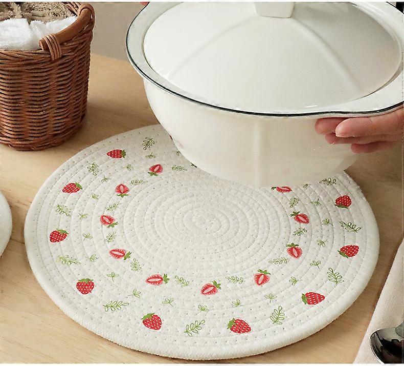 Strawberry, 12cm - Set of 1 Multi-Purpose Woven Cotton Yarn Trivet Non-Slip and Stylish for Cooking and Baking