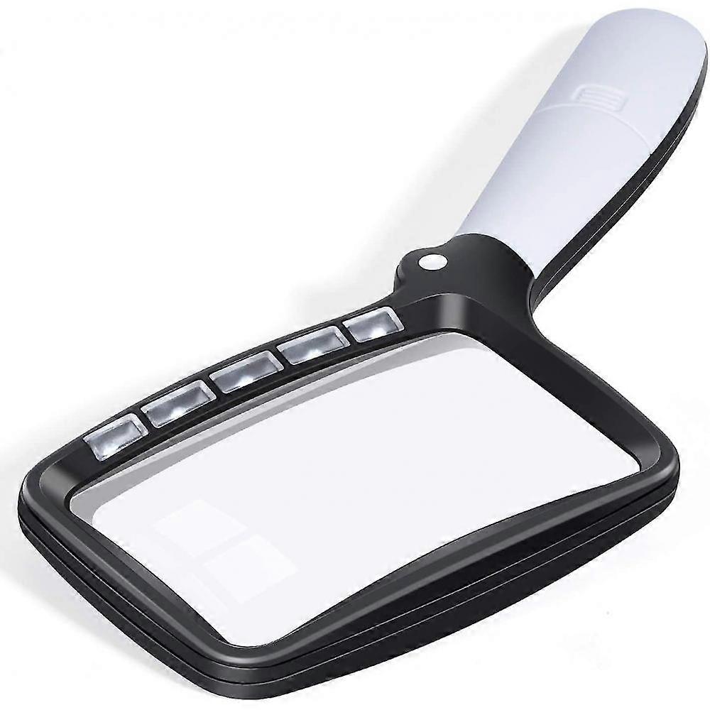 Rectangular Reading Magnifier With 5 Led Lights, 2 Intensity Modes And 2x Magnification For The Elderly Or With Poor Eyesight RJO