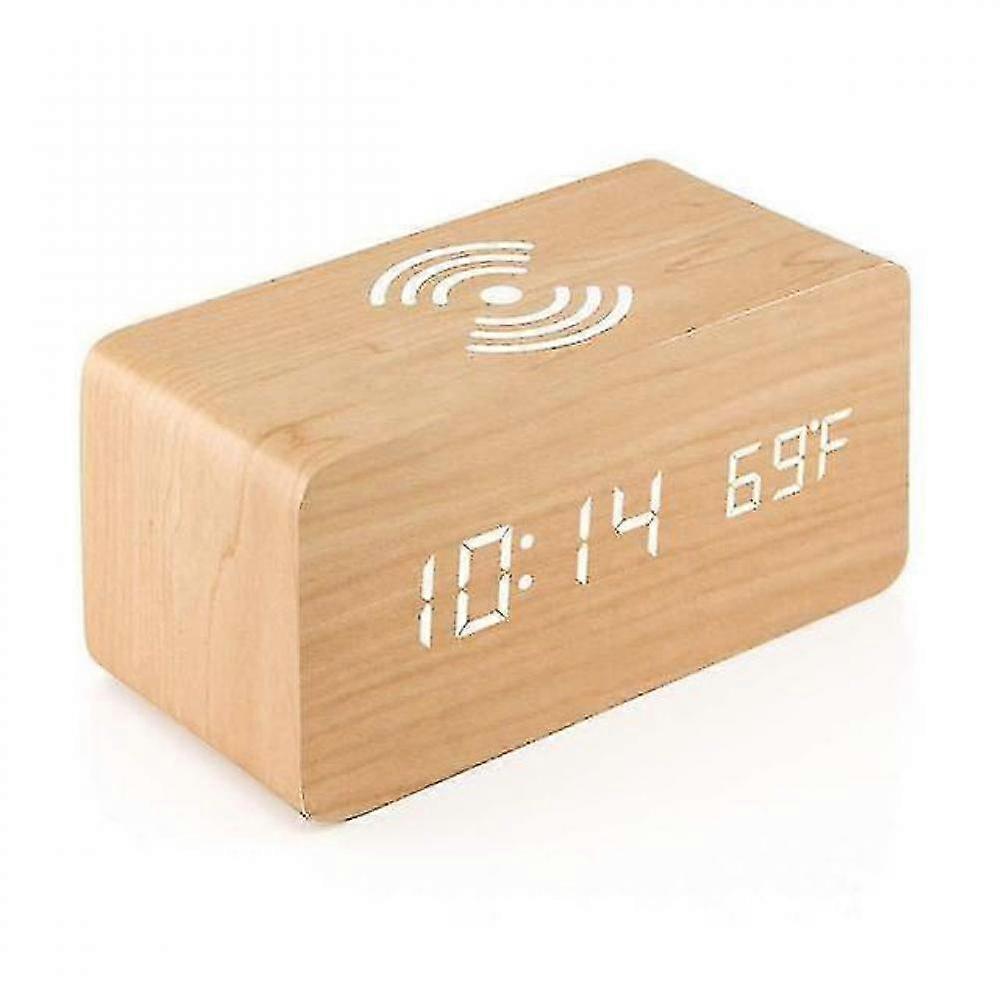 Wooden Digital Alarm Clock With Wireless Charging,adjustable Brightness Dimmer And Alarm Volume(bamboo) TOP