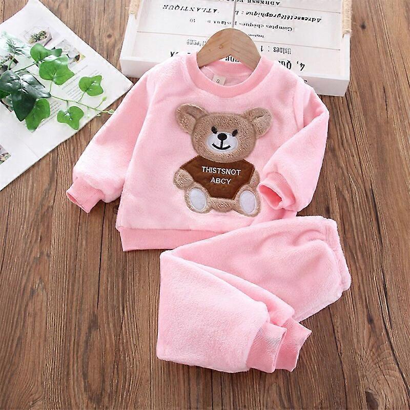 Bear Leader Kids Sets Winter Flannel Homewear Set Long-sleeved Bear Patch Cloth Hoodie Pants Autumn and Winter Warm Boy 2pc SetKIDS Outfit Sets