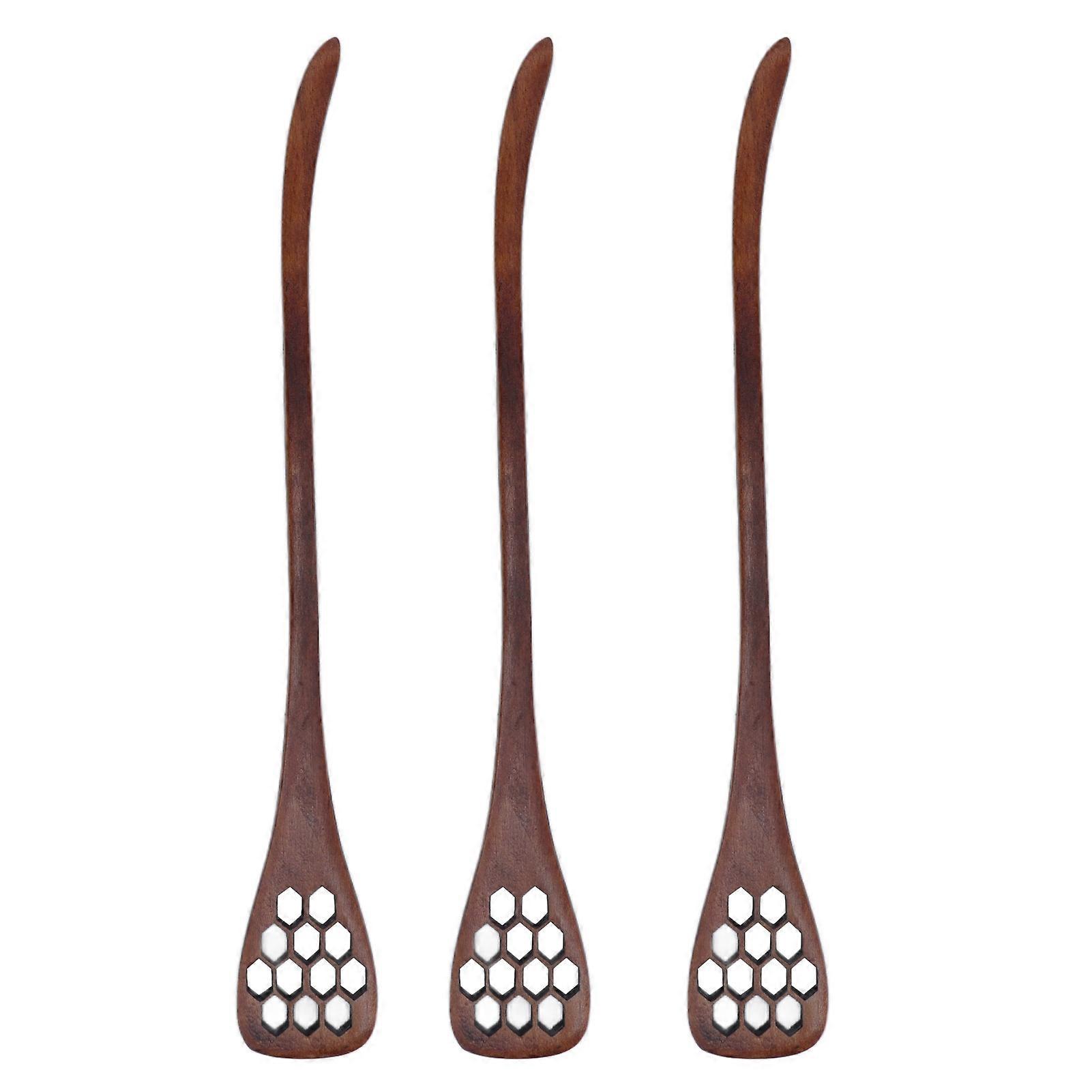 3 Honey Dipper Spoons, Wooden Carved Mixing Sticks for Kitchen