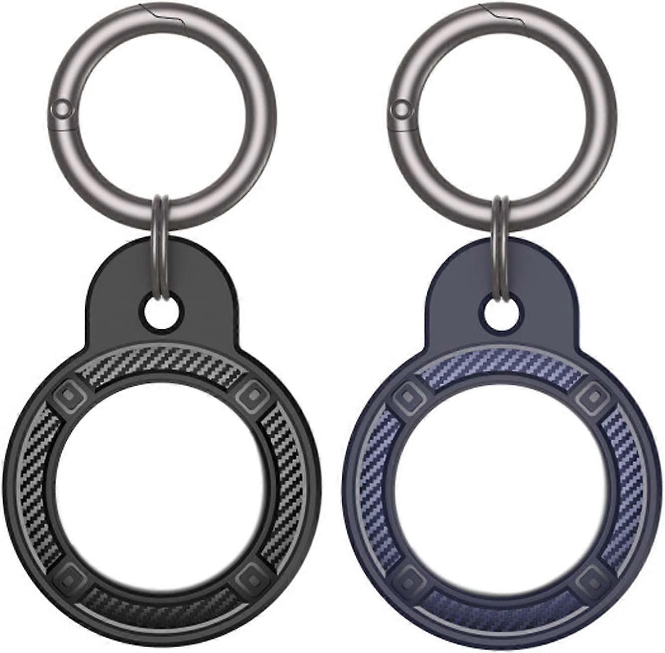 2 Pack Protective Case for Airtag Finder with Matte Finish Metal Keychain Ring Compatible Holder for Apple Air Tag (Black+Blue)