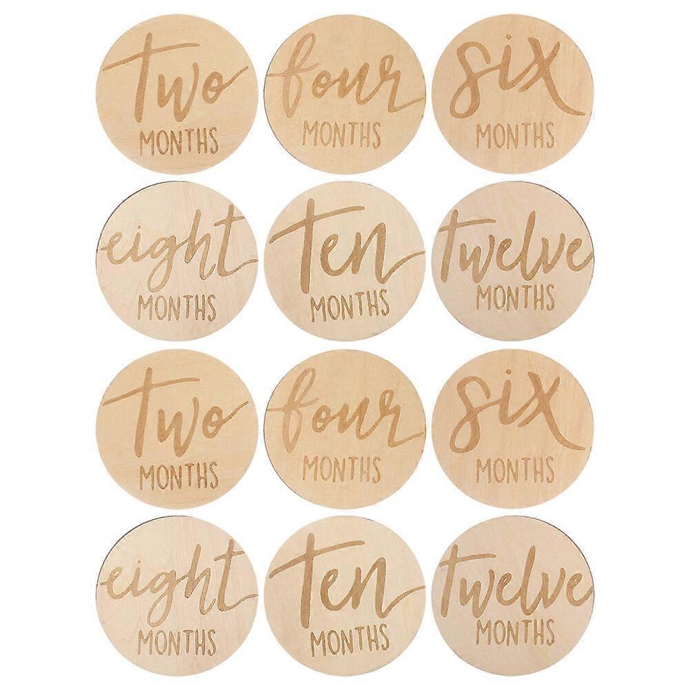 12 pcs Round Monthly Milestone Discs Wooden Monthly Milestone Cards Baby Monthly Milestone Marker