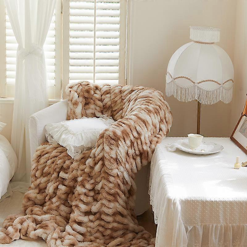 Soft Rabbit Faux Fur Throw Blanket Luxurious Ruched Blanket