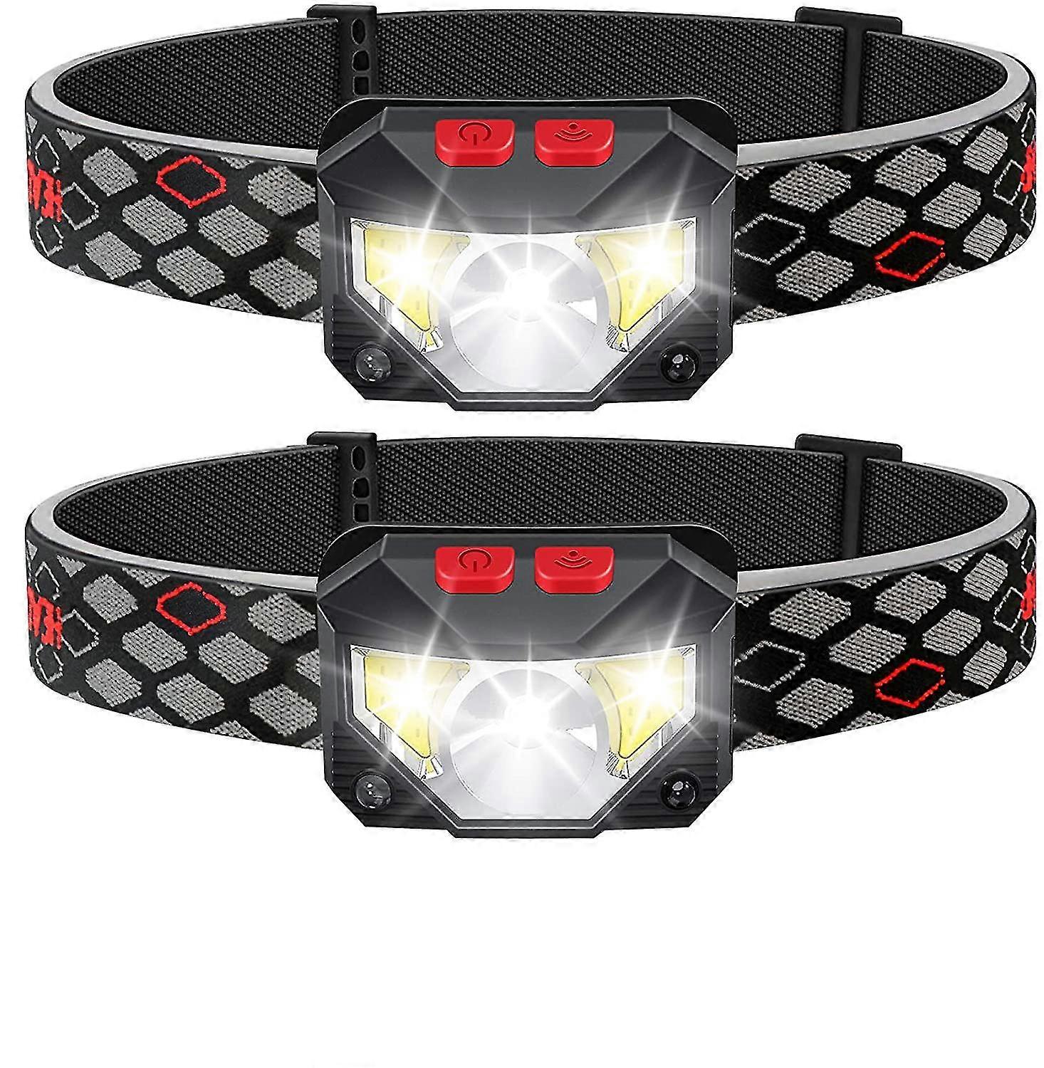 Led Rechargeable Headlamp,2-pack Waterproof Flashlight Motion Sensor Control Head Lamp
