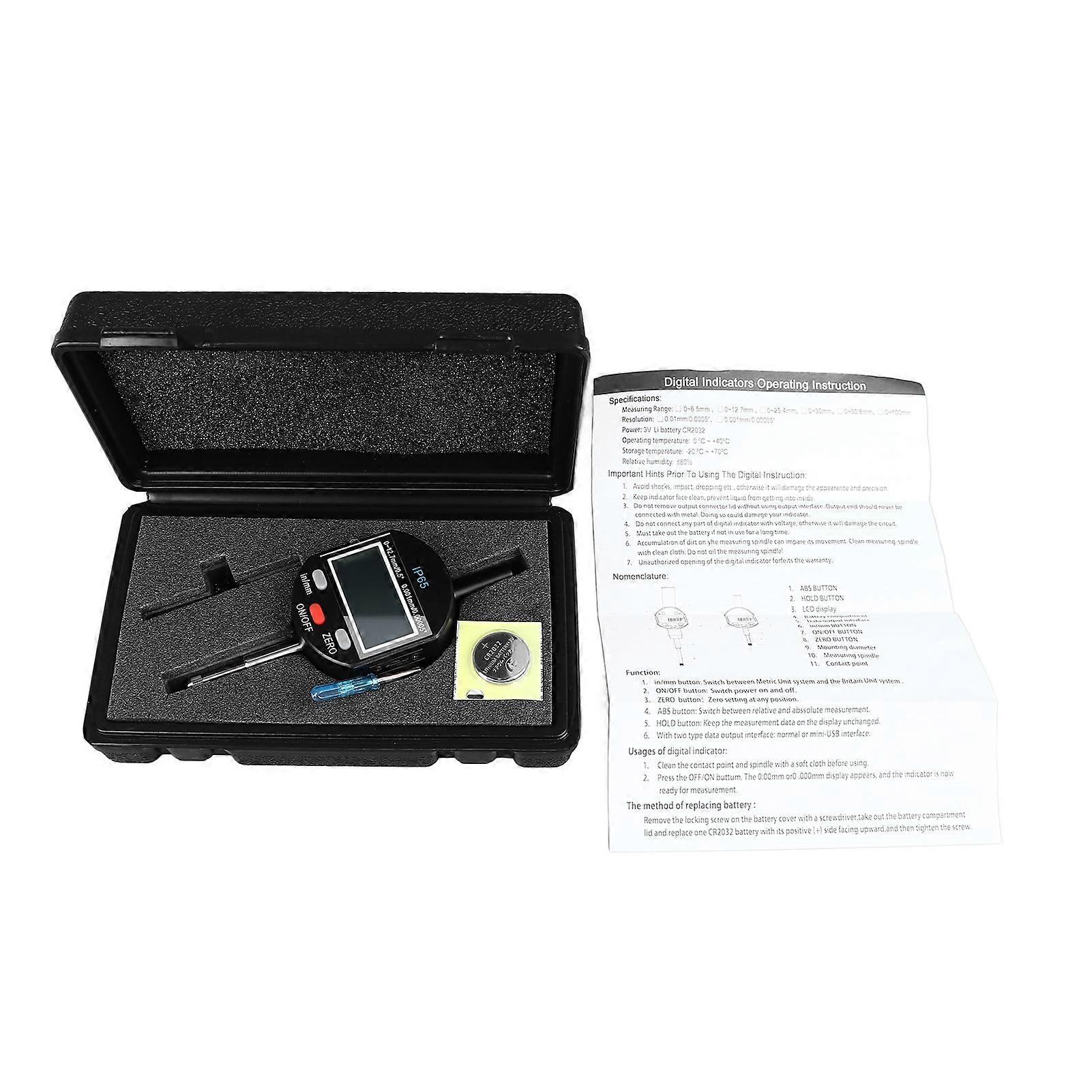 Dial Indicator Digital Display 0.00005in/0.001mm Resolution 0 to 8mm Range Dial Indicator Gauge for Industry Laboratory