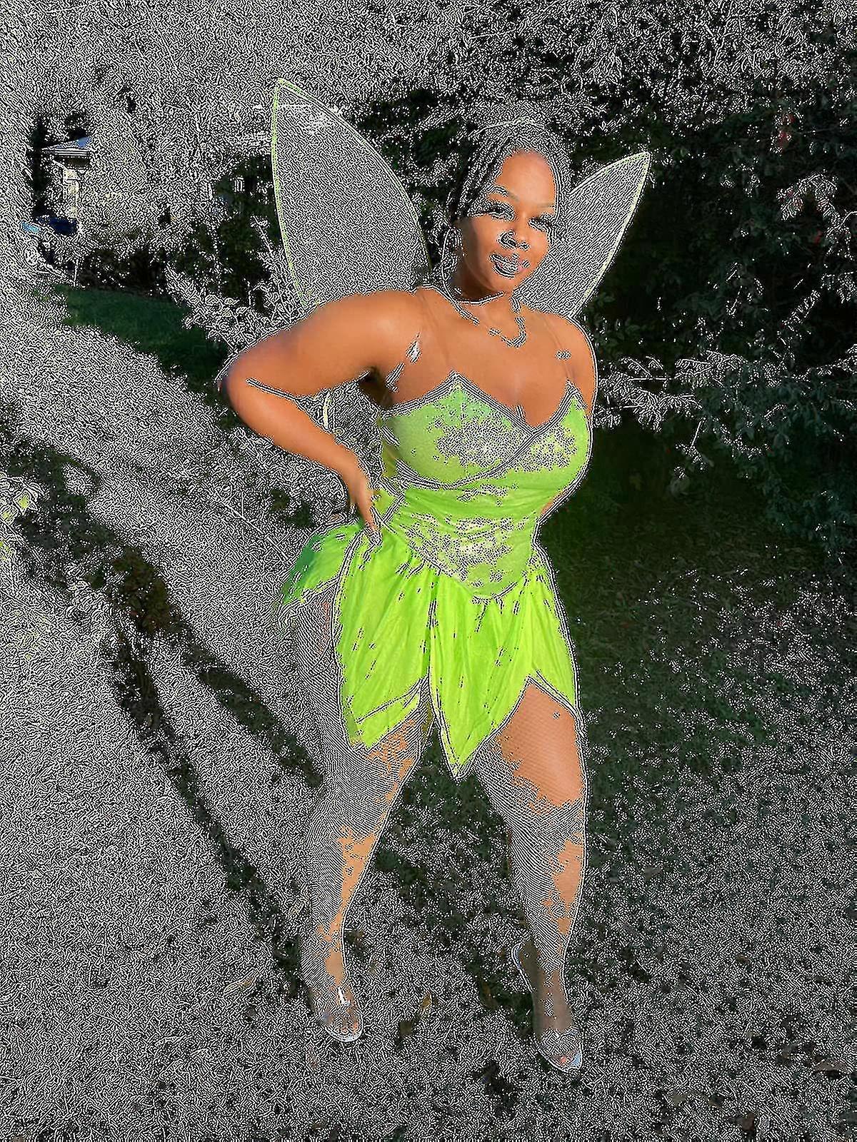 女性グリーンフェアリーティンカーベルコスチューム+ウィングSets_y高品質