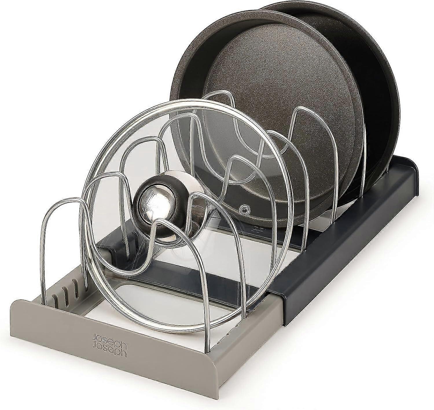 Expanding Cookware Organiser, Space Saving Storage For Pan Lids, Baking Trays - Grey
