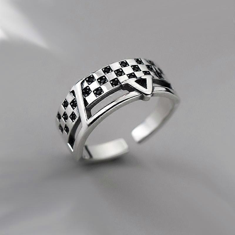 Rings Silver Plated Rings Temperament Plaid Letter V Rings Women's Party Casual Rings Friends Gifts