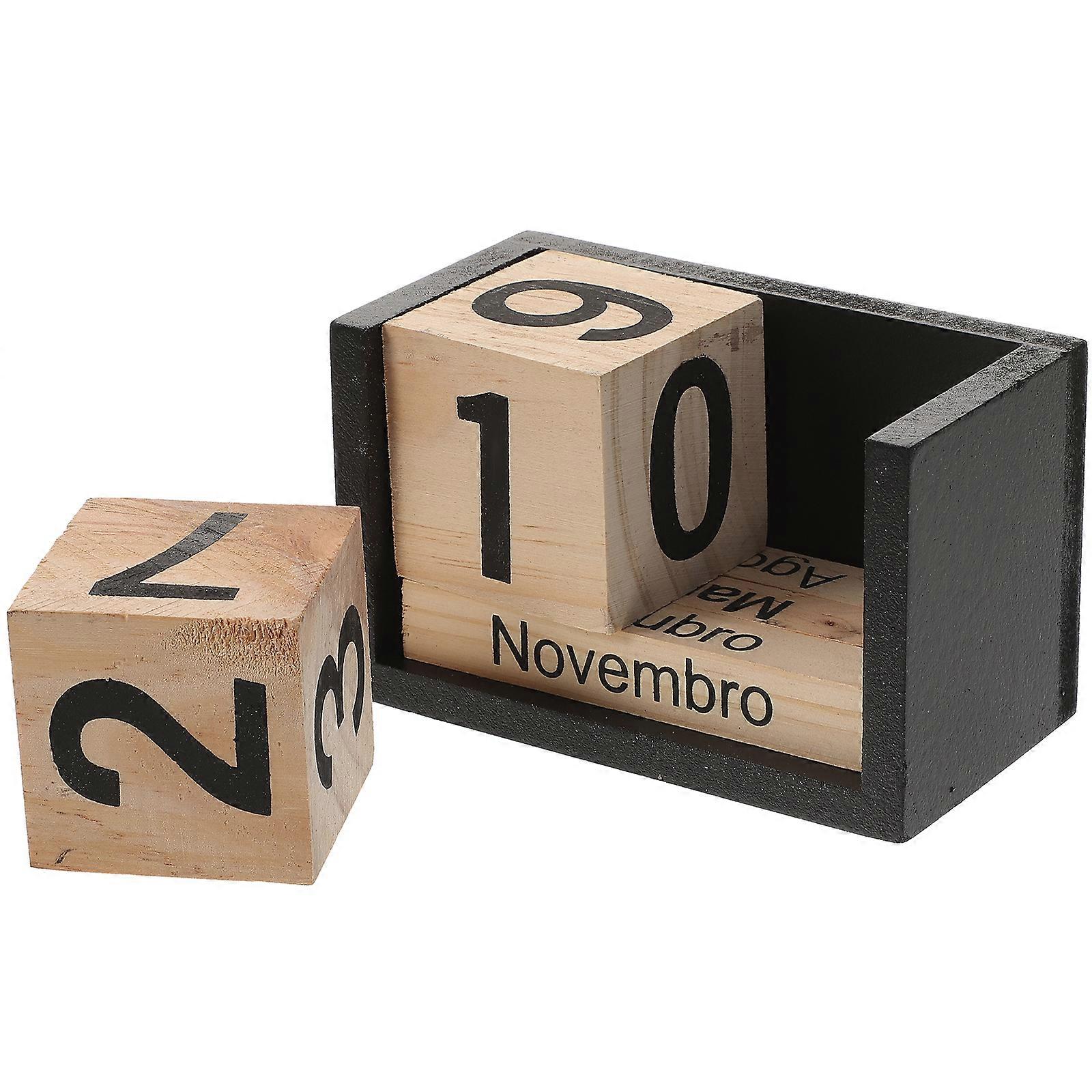 Creative Wooden Calendar Block Desktop Removable Calendar Block Wooden Perpetual Desk Calendar