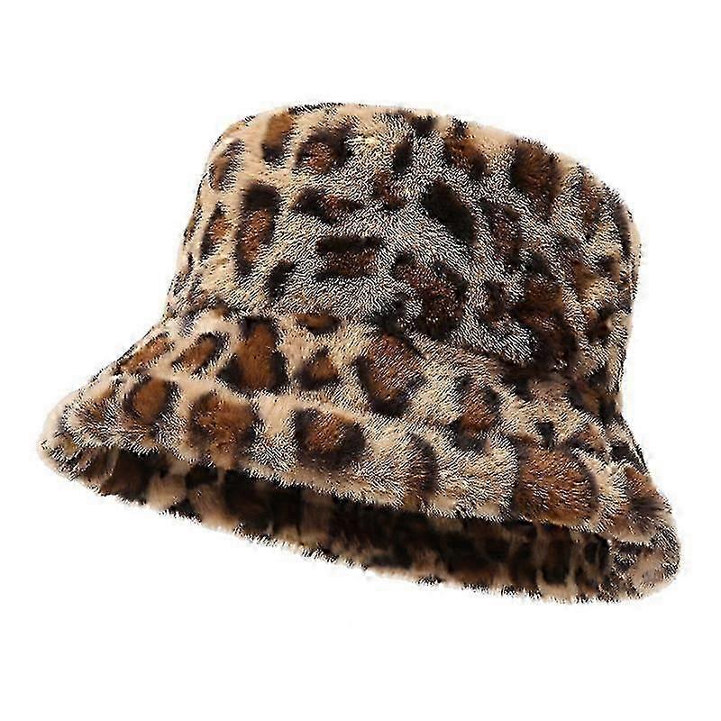 Women's Leopard Print Faux Fur Bucket Hat