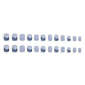Blue Matte Short Fake Nails With Ink Painting Lightweight And Easy To Stick Fake Nail  SHEIN Style