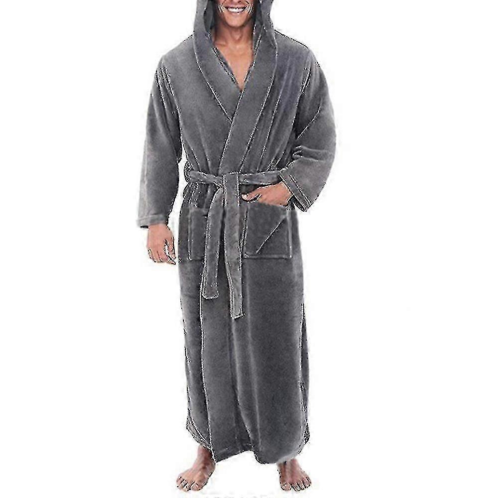 Herr vinter varm huva fleece lång morgonrock badrock frotté badrock