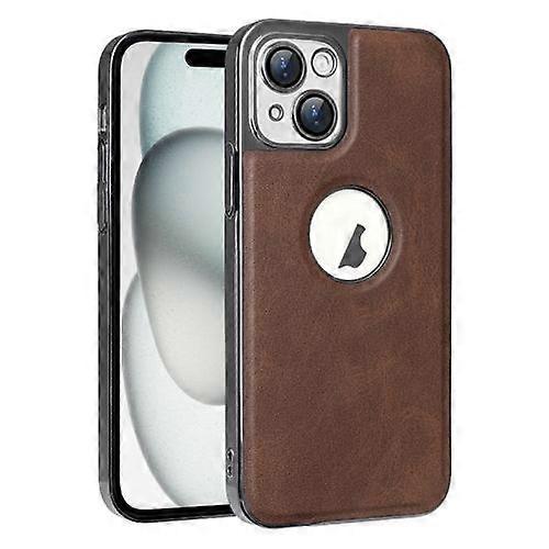 For iPhone 15 Electroplated Leather Texture PU + PC Phone Case