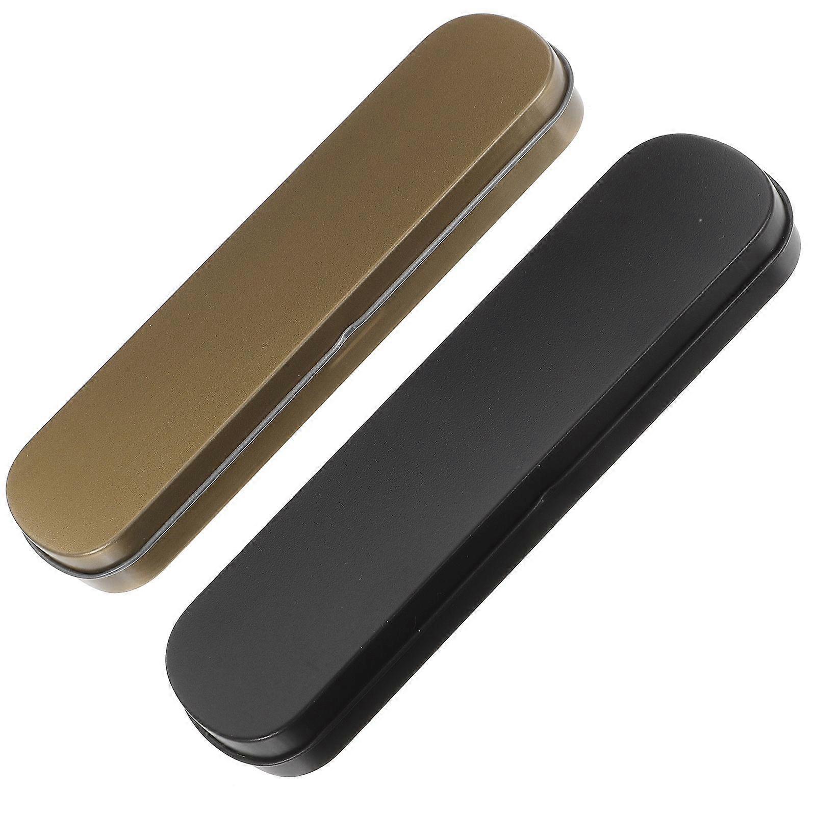 2pcs Metal Pencil Cases Empty Stationery Boxes Flat Pen Boxes with Lids for Students