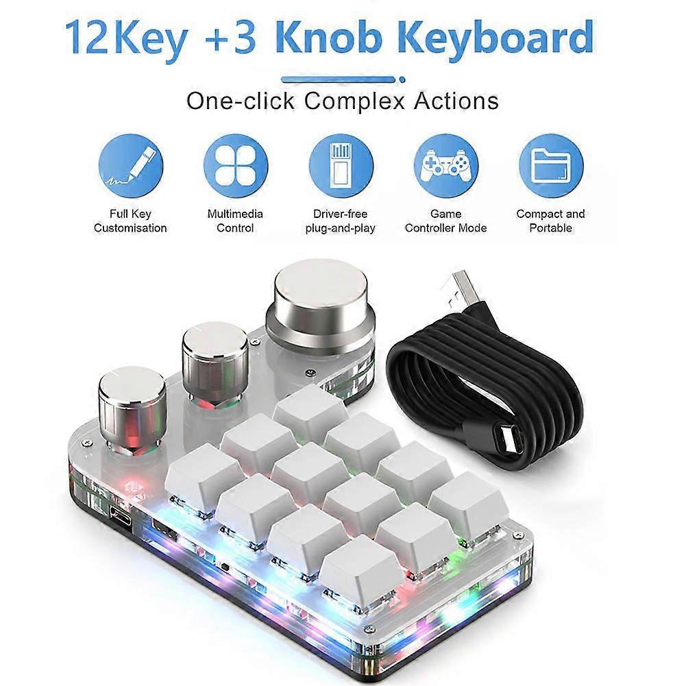 Wireless Bluetooth Programming Macro Custom Knob BT Keyboard RGB 12 Key Copy Paste Mini Button Gaming Keypad Mechanical Macropad
