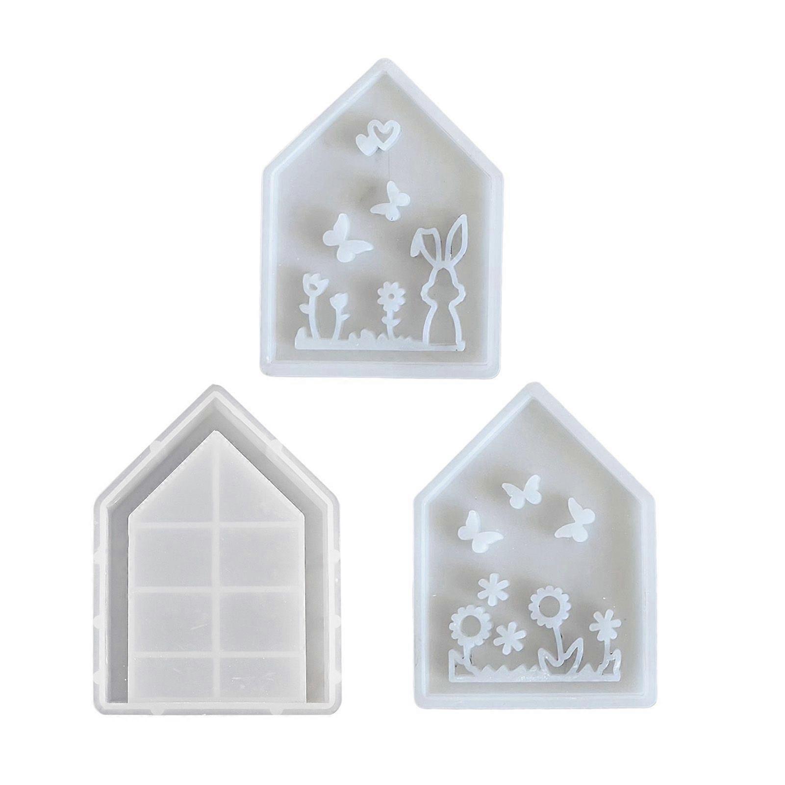 3Pcs/Set Easter Bunny House Mold DIY Crafts Flower Rabbit Ornament Making Mould Handmade Candle Holder Decoration Epoxy Resin Casting Silicone Mold