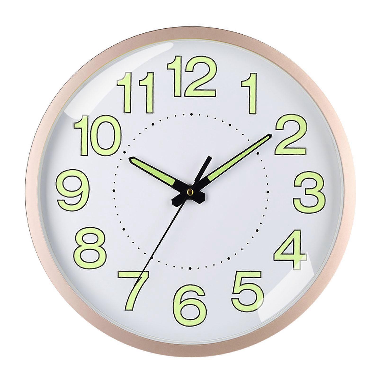 Silent Quartz Clock Plastic Wall Mounted Luminous 12in 30cm Rose Gold