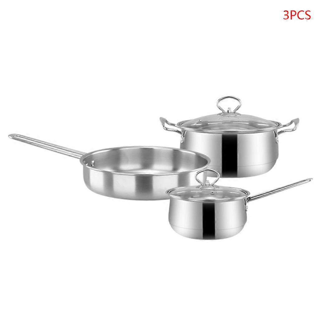 3Pcs Stainless Steel Pot Frying Pans Set Pressure Cooker Braised Cooking Milk Soup Pot Steamer Stew Pan Kitchen Cookware