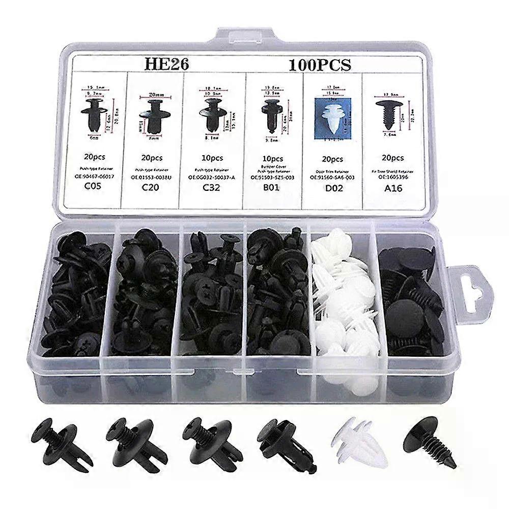 100Pcs Plastic Bumper Clips 6 Size Car Clips Rivets Fasteners Auto Push Type Pin Retainer Trim Kit with Fastener Remover