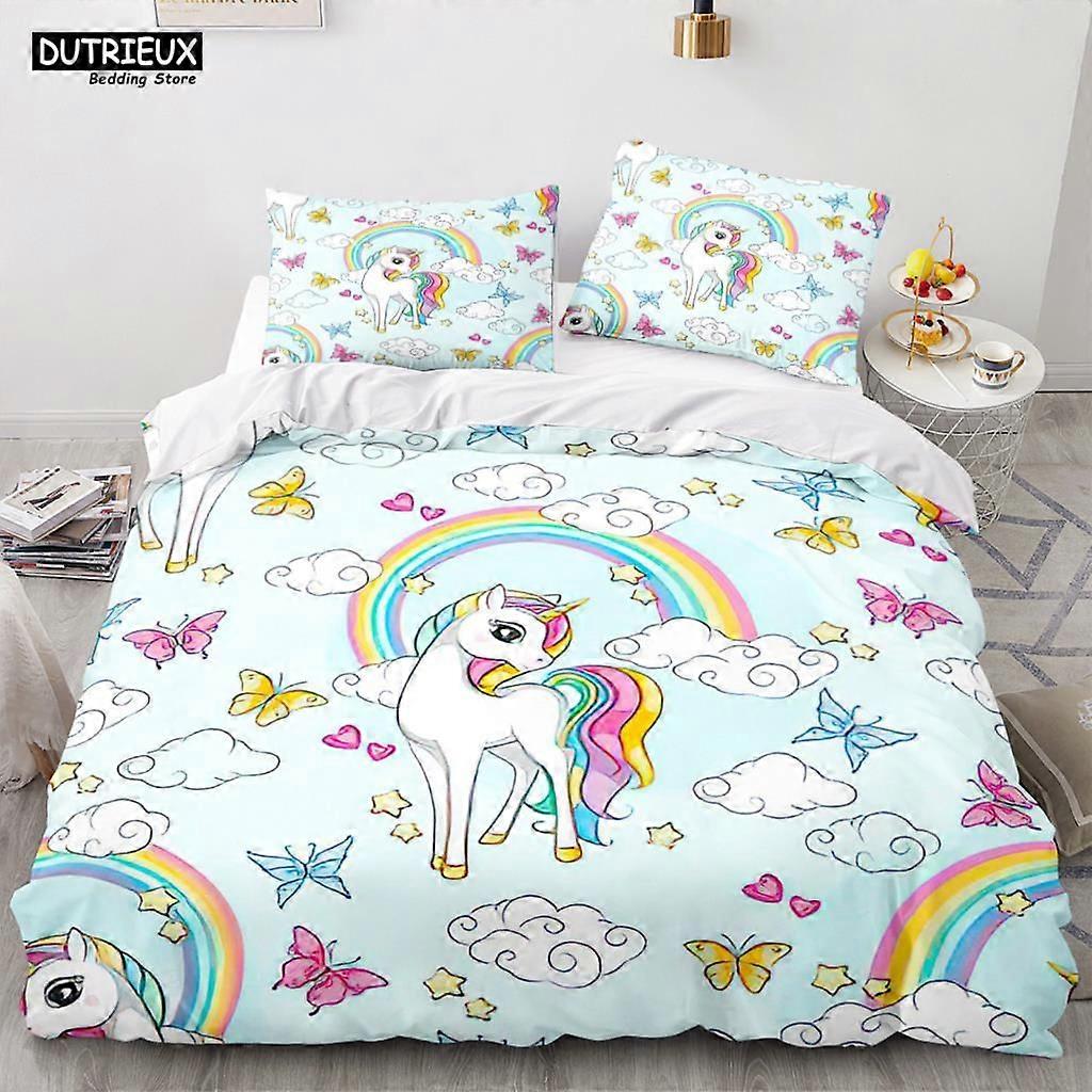 v764 Draps de lit Cartoon Rainbow Unicorn Bedding Set Unicorn Sets Single Double Queen Twin Full Size Housse de couette Enfants Filles Enfant Soft Bed Linen 3-Piec