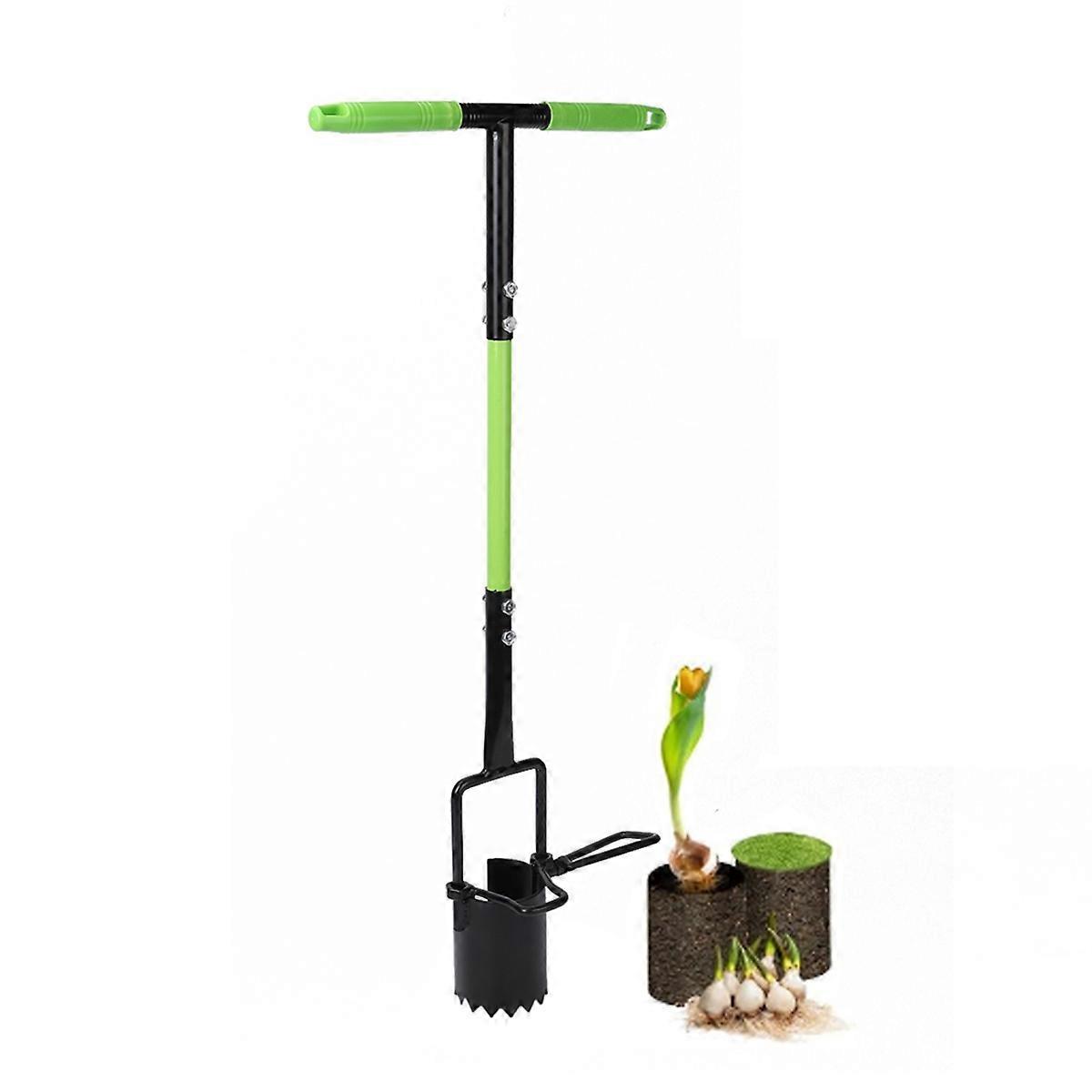 Bulb Planter Tool Crocus Long Handled Transplanter Comfortable T-Shaped Handle Multi-Purpose Garden