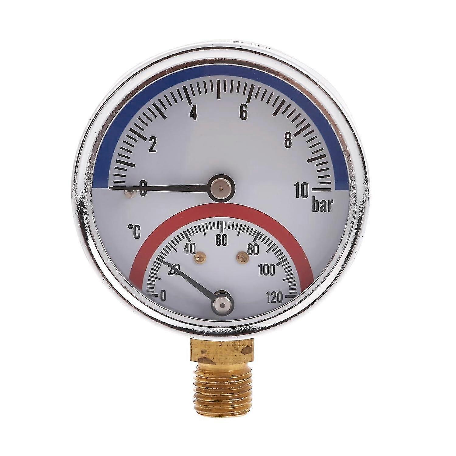 Thermal Pressure Gauge 0-10Bar Precisions Thermo-manometer, 0-120 Boiler Temperature Pressure Gauge for Floor Heating