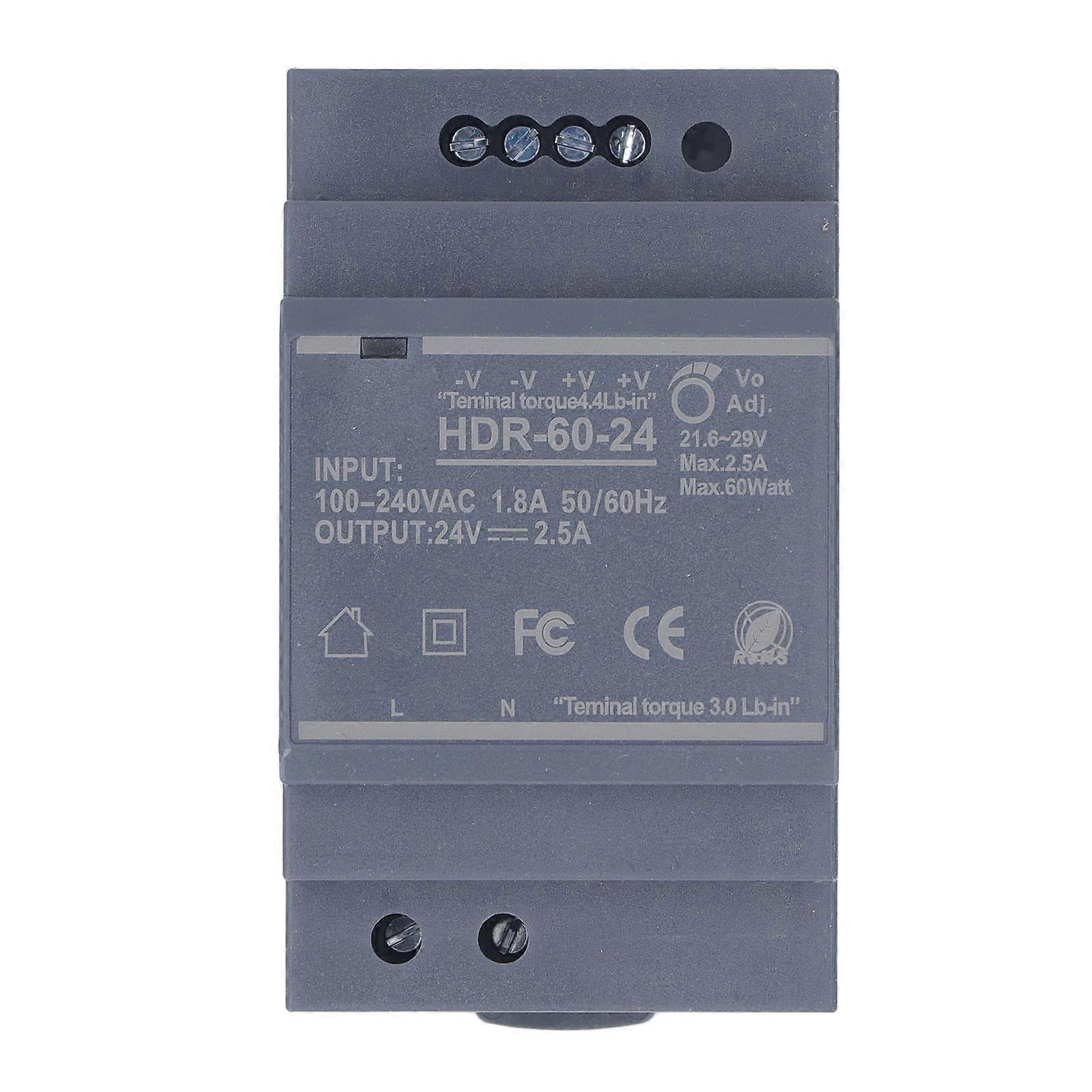 Rail Switching Power Supply 24V Thin Mount 60W 2.5A 100~240VAC Flame Retardant PC Din Rail Power Supply HDR 60 24