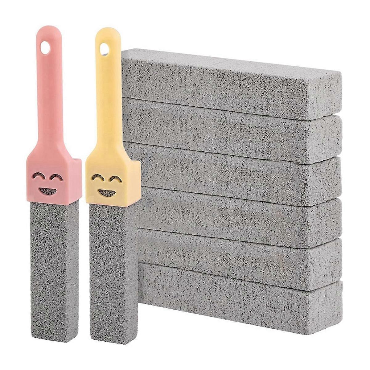8-Pack Cleaning Pumice Stones with 2 Universal Handles, Grey Pumice Cleaner for Cleaning Toilets, Bathrooms, Kitchens