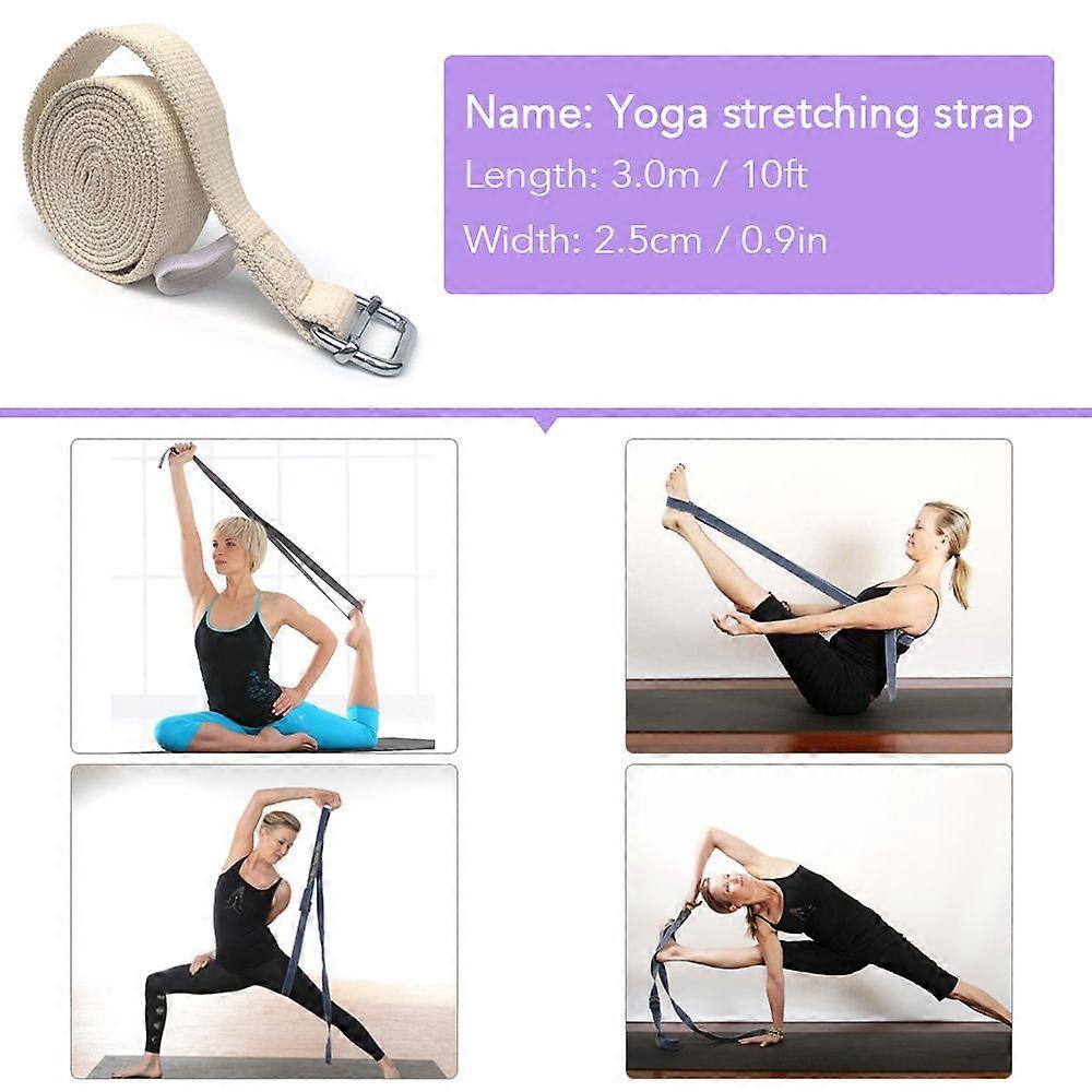 10ft Yoga Stretching Strap Cotton Exercise Strap Fitness Physical Therapy Strap with Metal Ring
