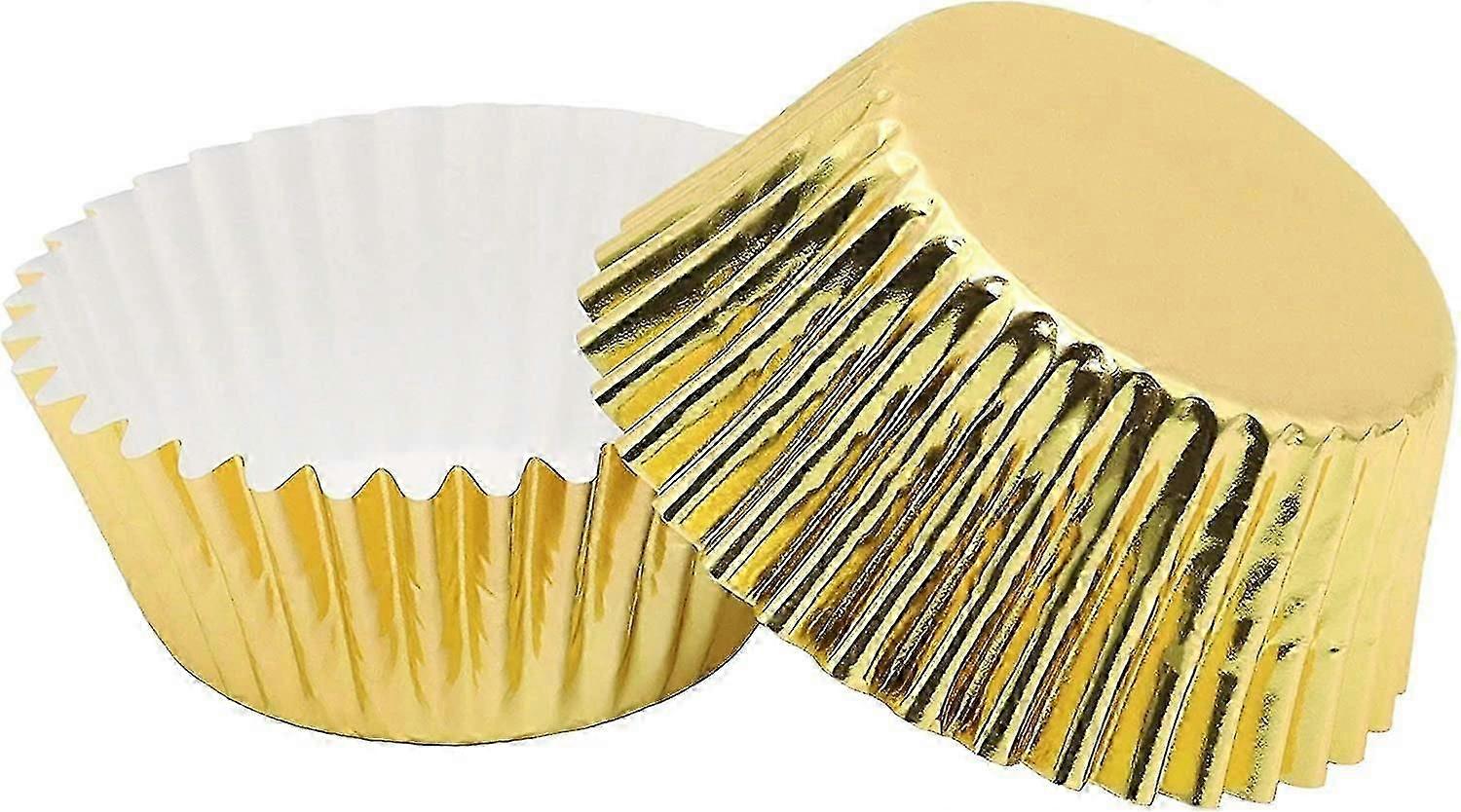 200 Pcs Standard Sized Foil Cupcake Liners Baking Cups (gold) new