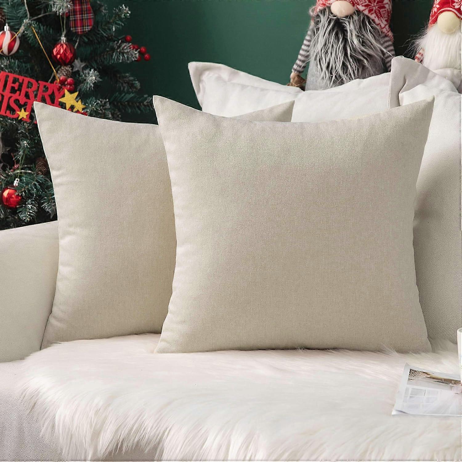 Imitation Linen Square Decorative Pillow Covers, 2pcs 50x50cm, Rustic Fabric For Couch, Farmhouse Style Throw Pillows With Invisible Zipper, Enhance