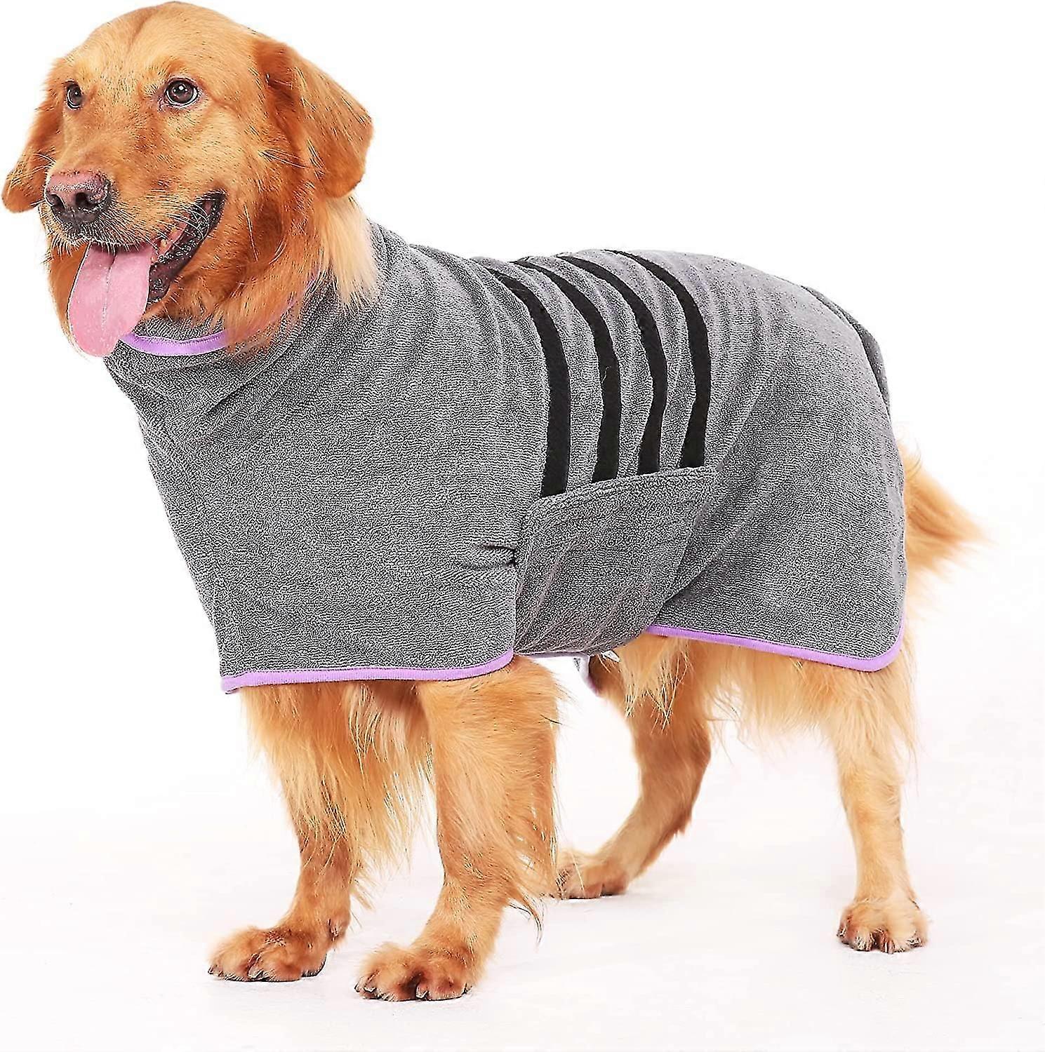 Microfiber Dog Bathrobe - compatible Medium And Large Dogs - Gray - Quick Drying - Super Absorbent