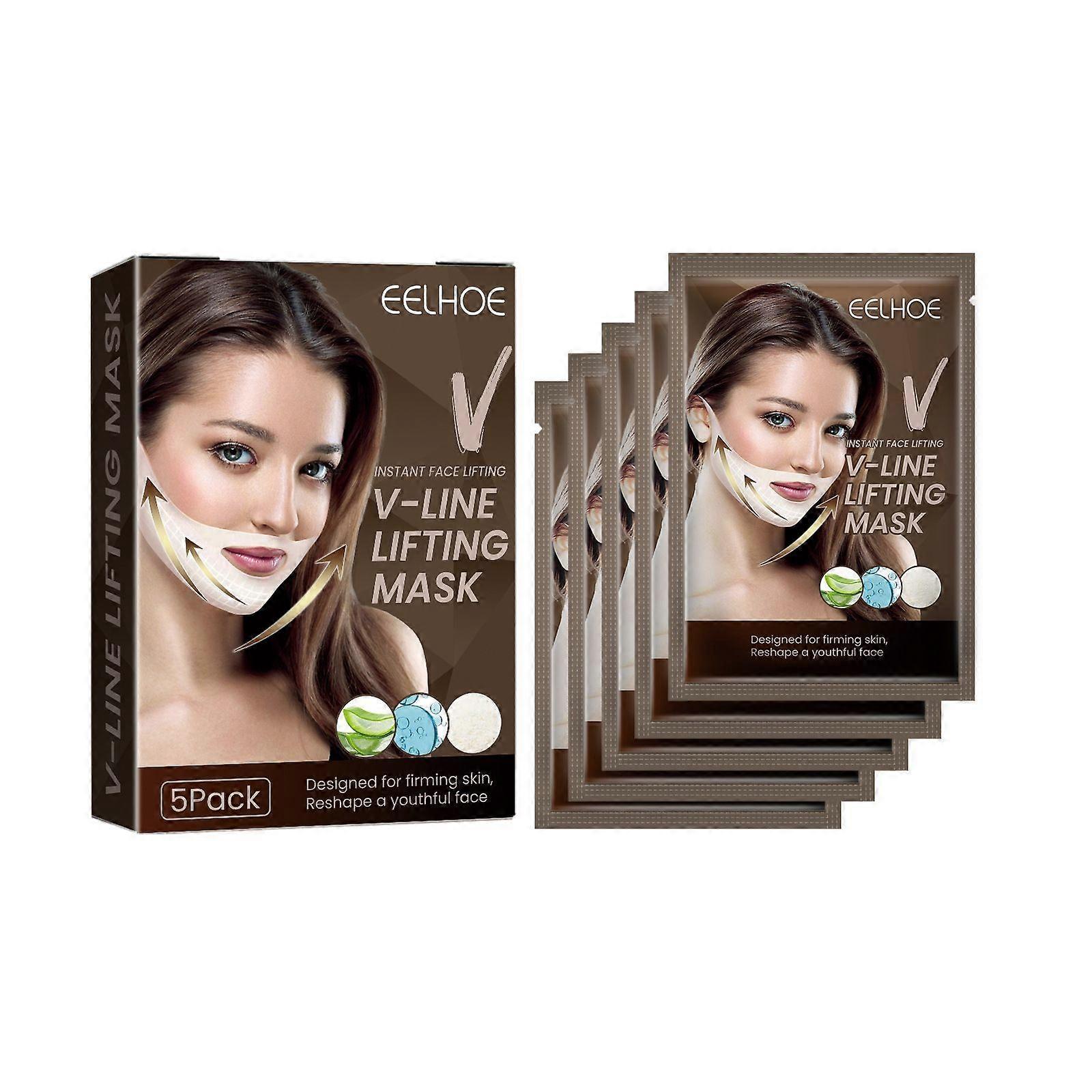 5ピースダブルチンタイトナー - Vラインシェーピングフェイスマスク - ヒアルロン酸とアロエベラの調色ハイドロゲルコラーゲンマスク - アンチエイジングとアンチリンク