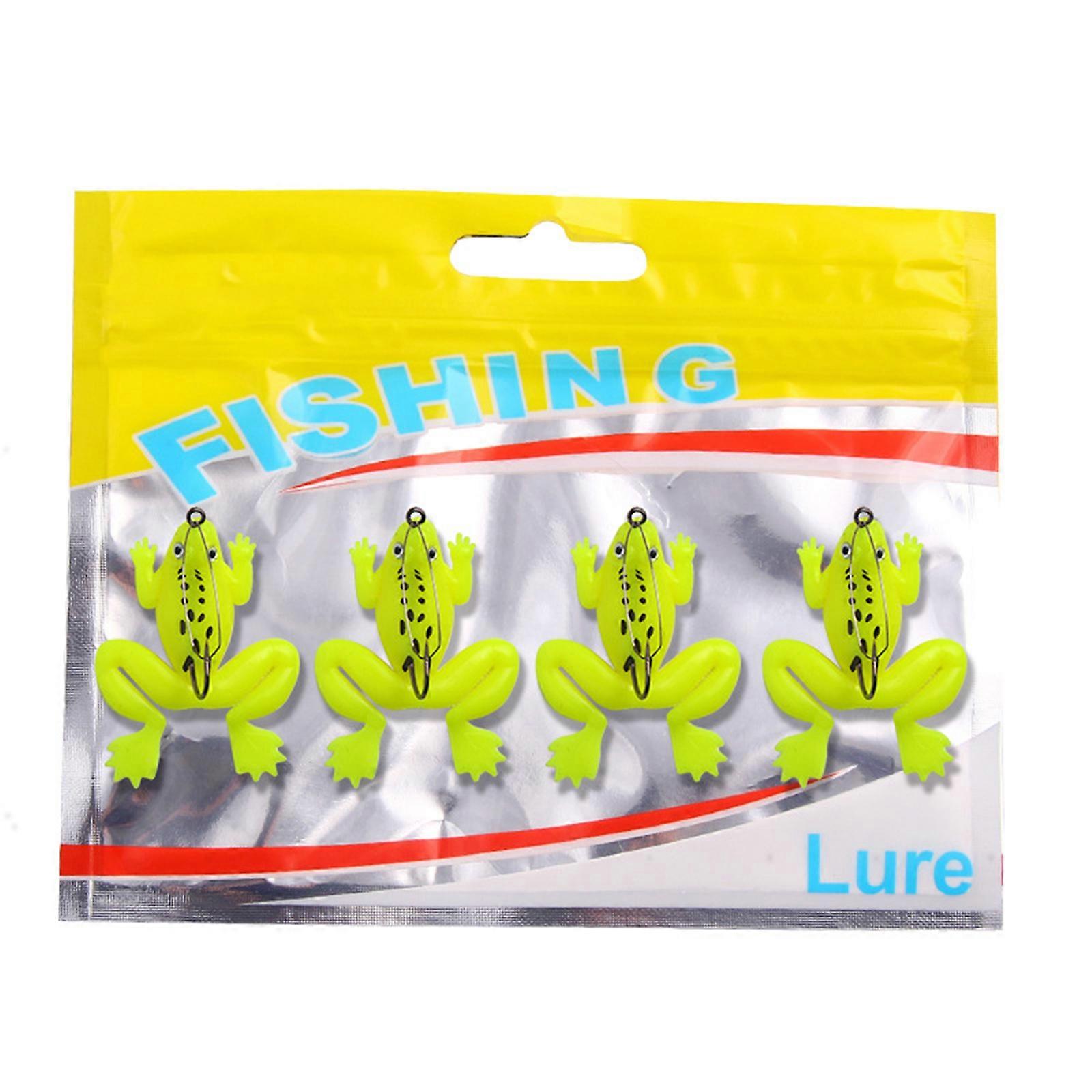4Pcs / set Swimbaits Grenouilles artificielles Leurres Grands pieds Leurres souples Double Hélices Leurres de pêche Appâts Swimbaits colorés Jaune