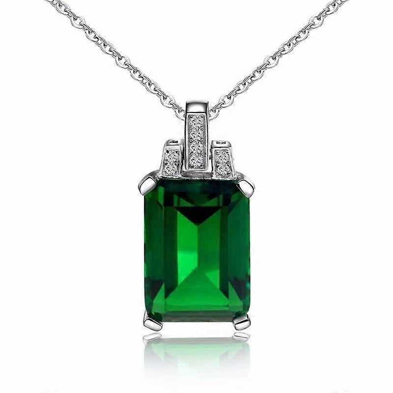 Bella Box Korean Emerald Square Pendant With 45cm Temperament Concise Clavicle Chain For Women Wedding Engagement Female Gifts Jewelry