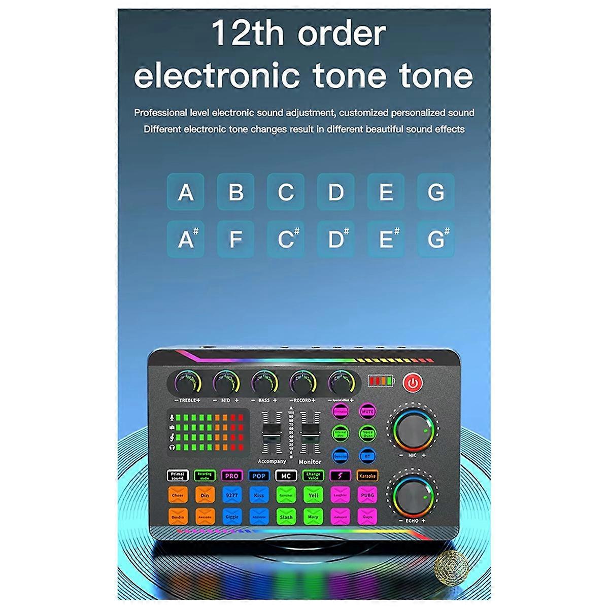 F998MAX Gaming Audio Mixer Streaming Mixer with Audio Interface BT Sound Board Voice Changer Sound Card,for PC Phone