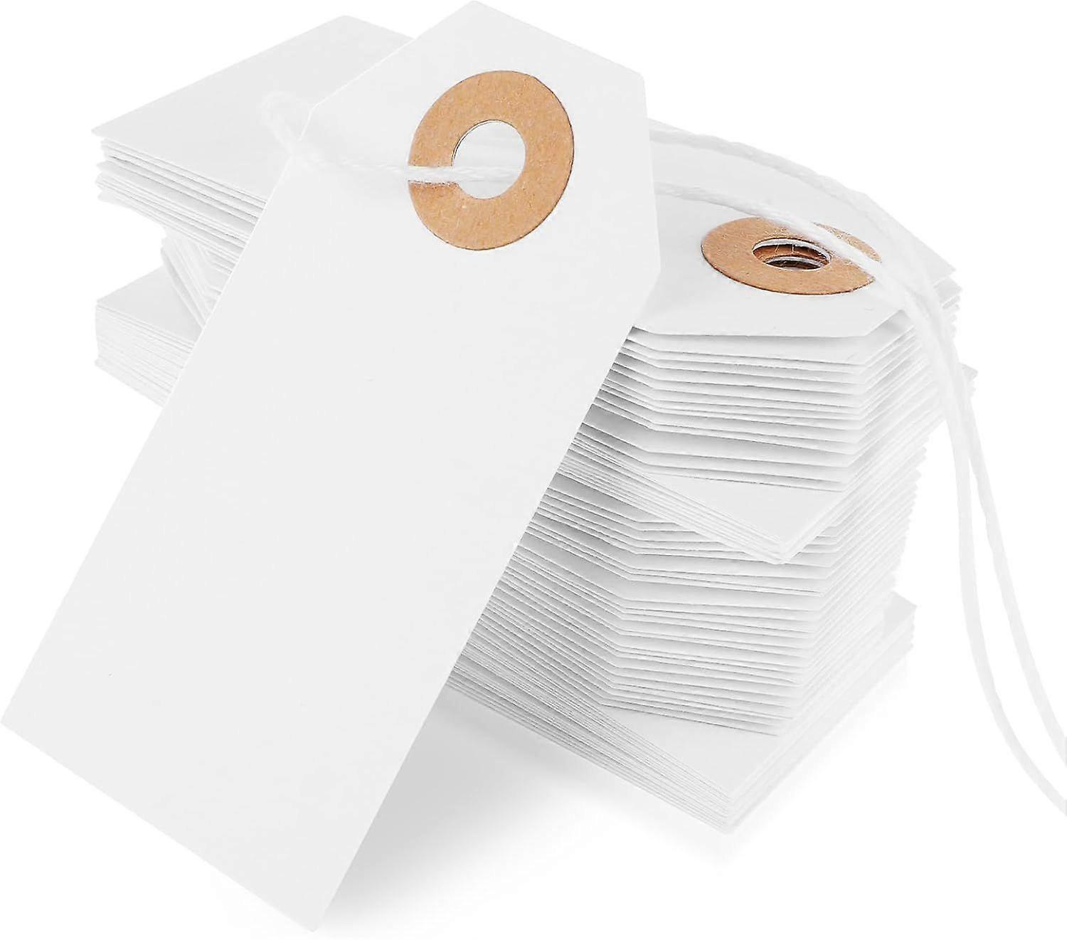 Pack of 100 labels with white thread, gift tag flea market kraft label with string reinforced hole, Price Label for Clothing Jewelry Marking Labels w