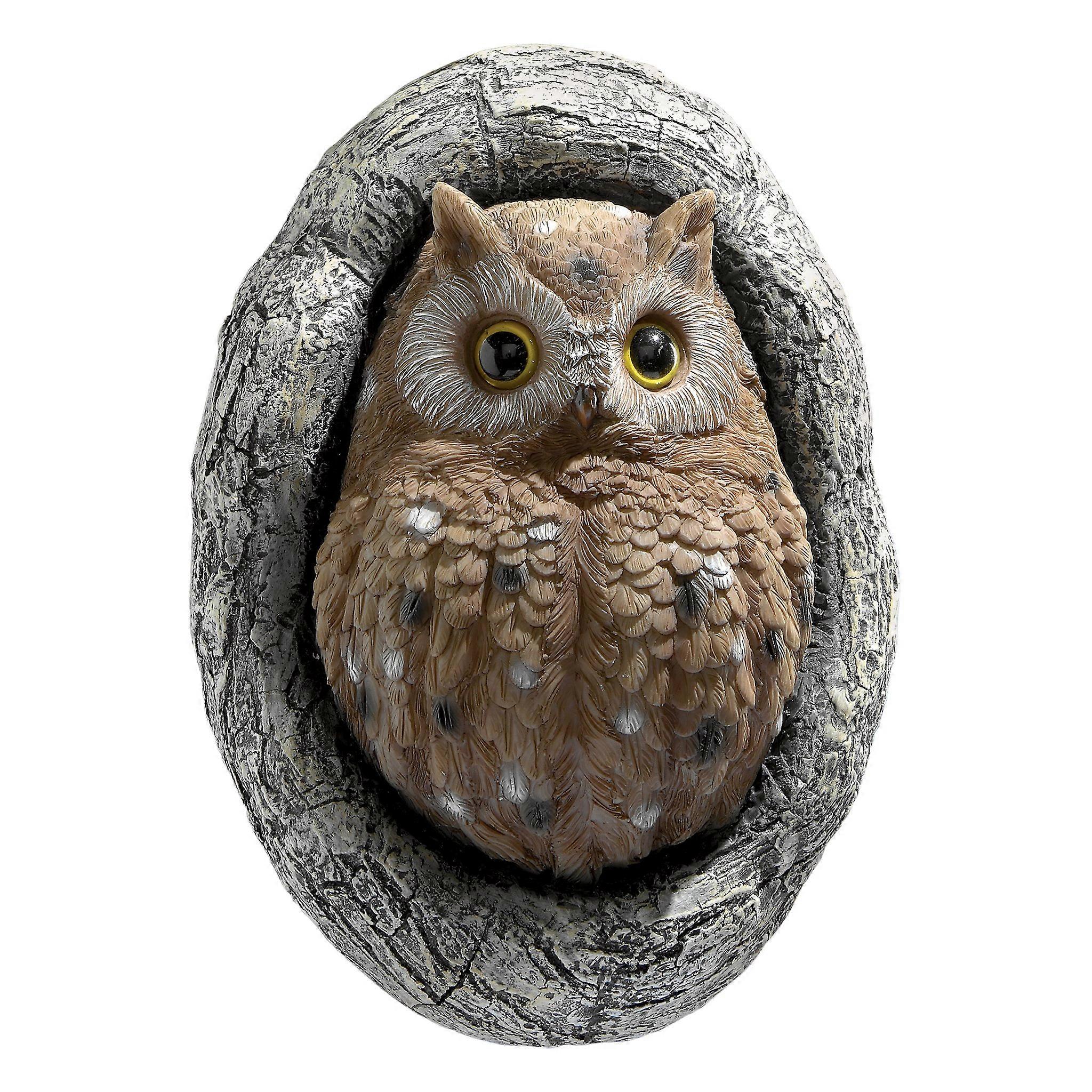 Knothole Owl Tree Statue - Handcrafted Garden Decor, Resin Material, 12-Inch Tall, Realistic Nature Design