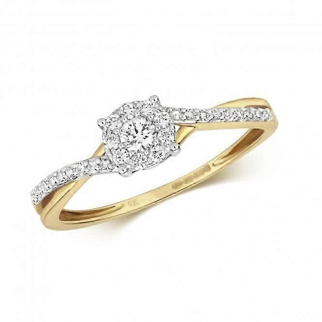 钻石首饰 9K 金戒指，镶嵌 28 颗钻石 El Twist 肩部设计 RD548