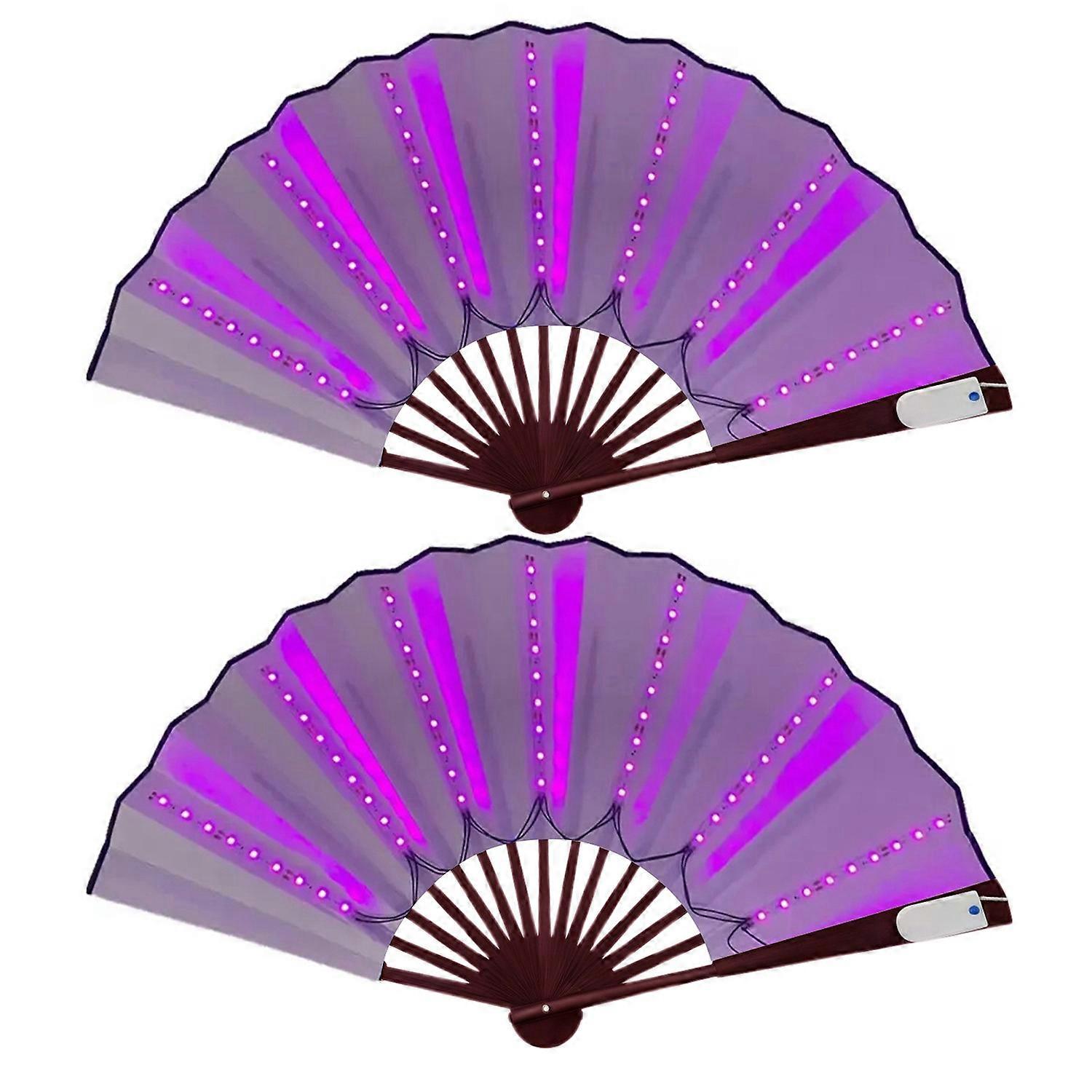 2 Pcs LED Lighted Dance Fans Foldable Handheld Rave Fans Light-up Folding Fans for Stage Performance