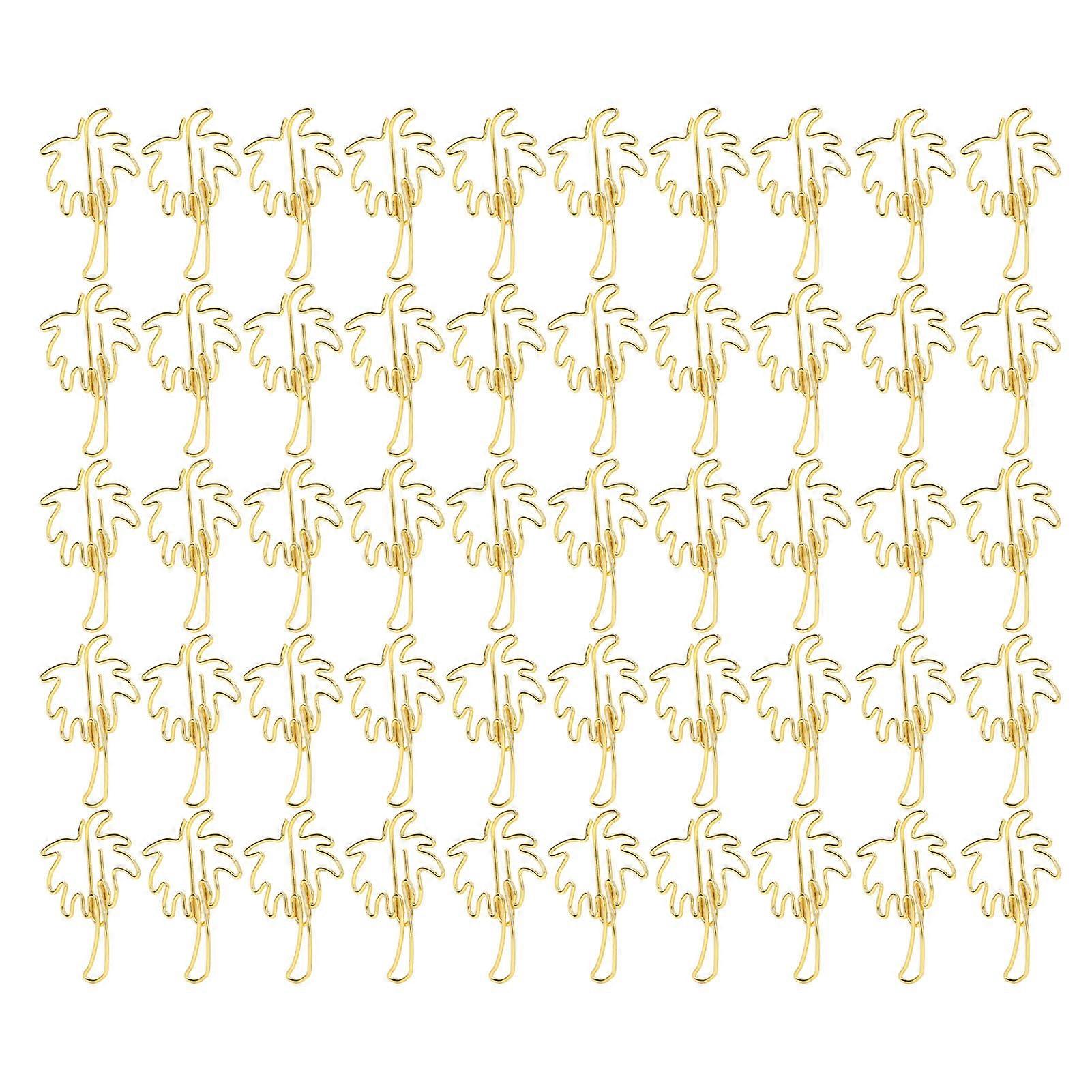50 Pcs Portable Mini Cute Golden Coconut Tree Shape Paper Clips File Classification Bookmark Folder