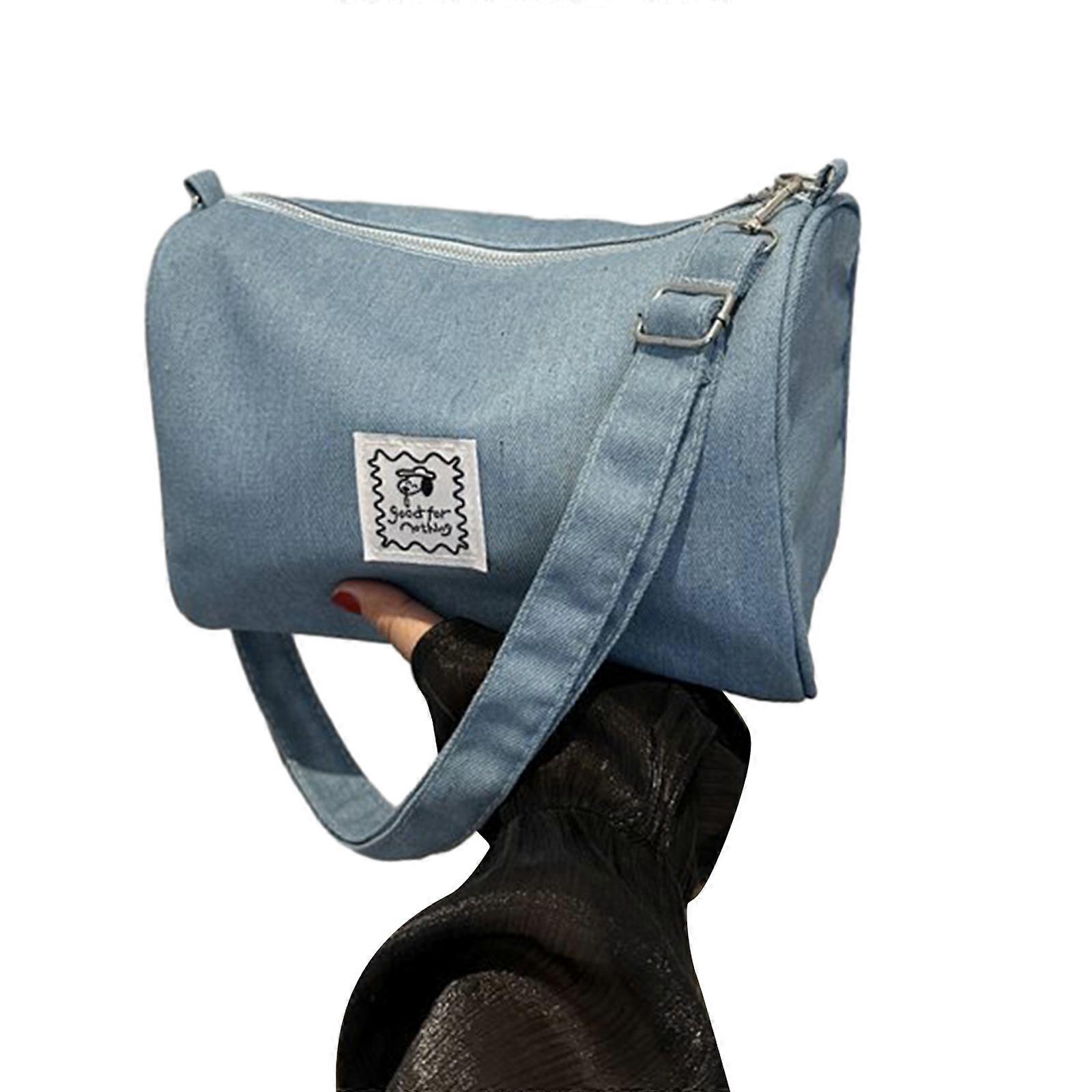Trendy & Durable Denims Bucket Bag with Adjustable Strap Classical Crossbody Bag Handbag for Shopping Dating Socializing light blue