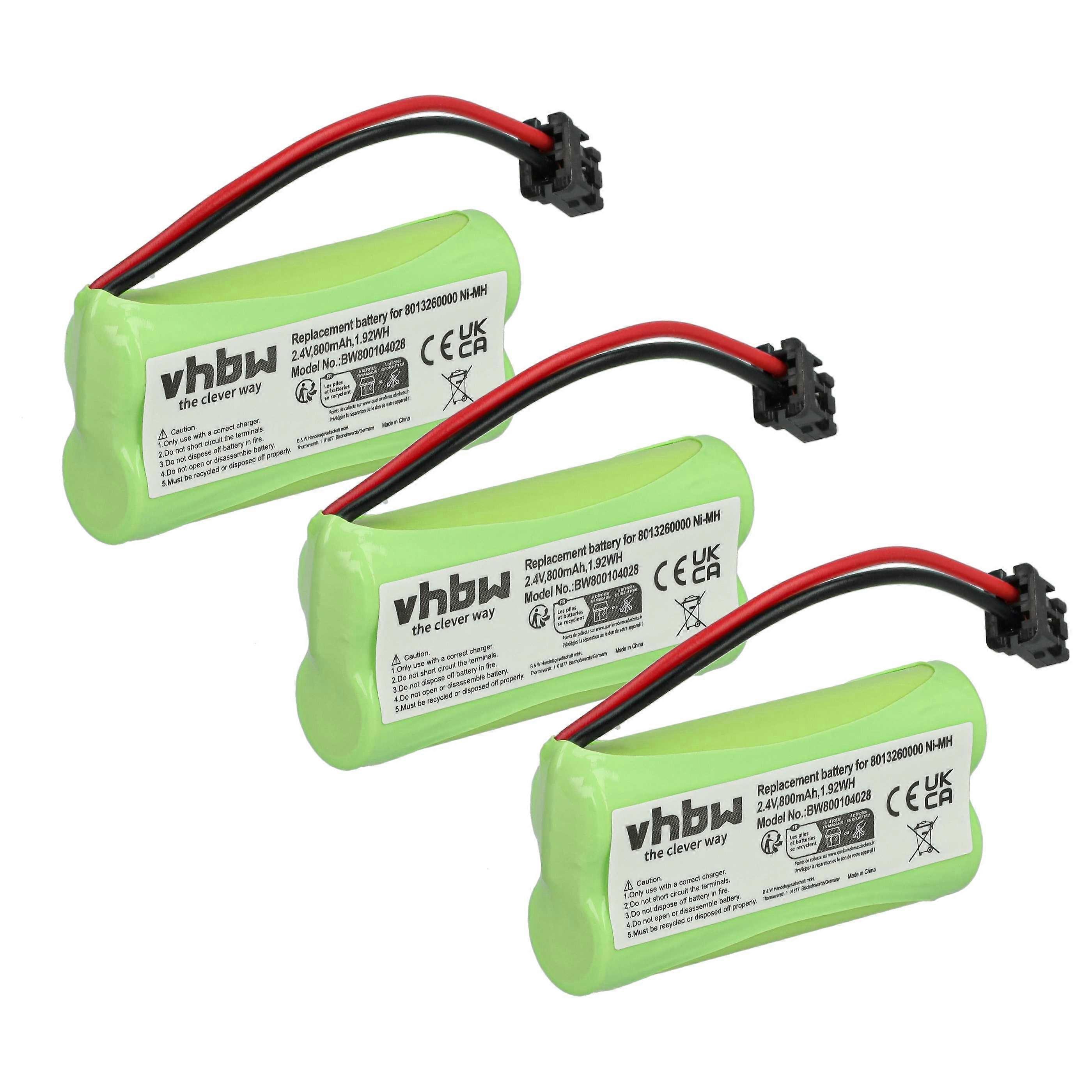 Batterie vhbw 3x compatible avec VTech CS6229-5, CS6229-4, CS6229-3, CS62295, CS62294, DS31112, DS3101 Téléphone fixe sans fil (800mAh, 2.4V, NiMH)