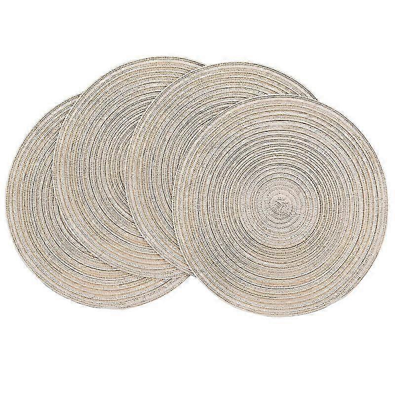 Round Braided Placemats Washable Heat Resistant Cotton Polyester Set of 6 in Natural Color for Dining Table