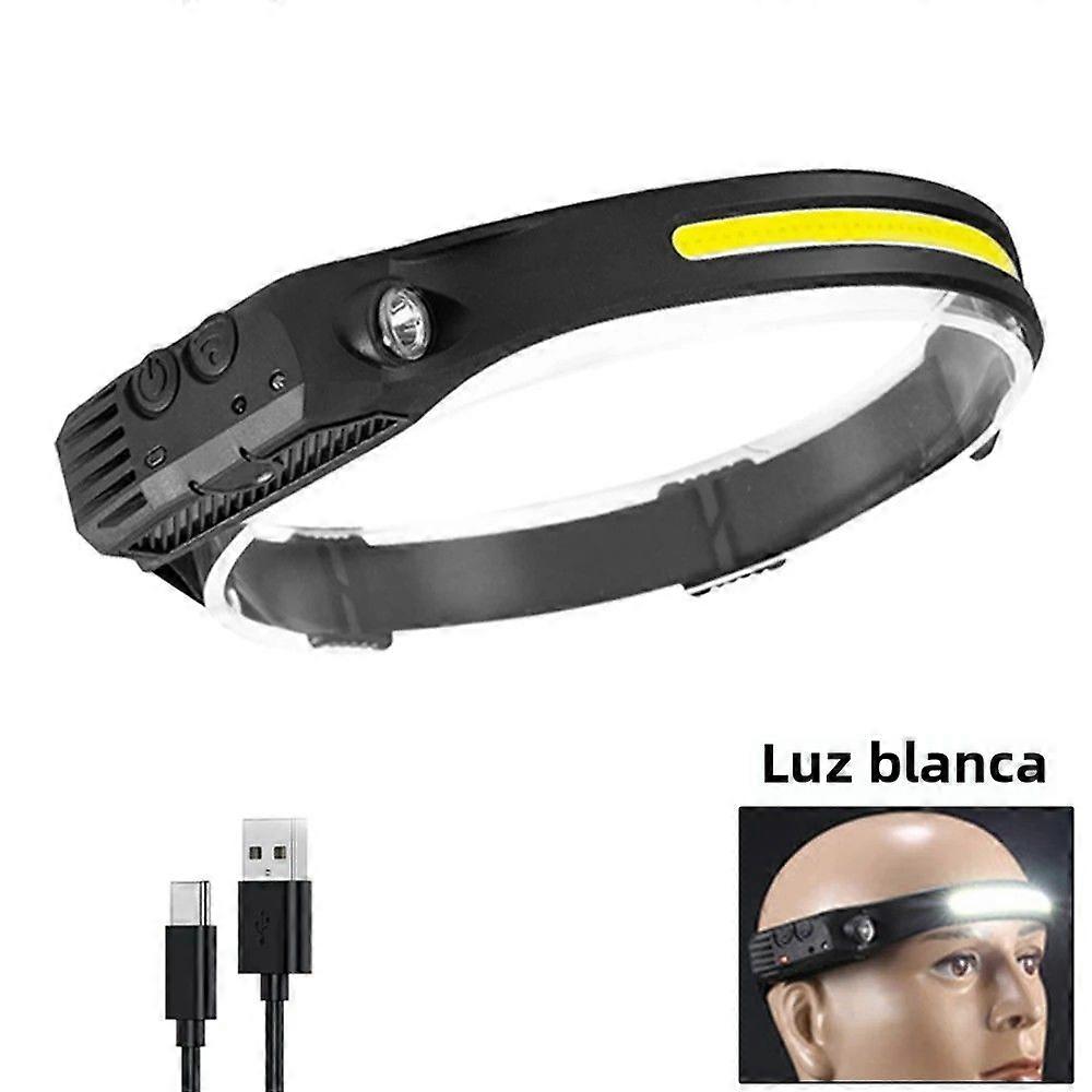LED Headlamp with Sensor and Built-in 18650 Rechargeable Battery for Camping and Hiking COB Light 180 Beam Angle Waterproof