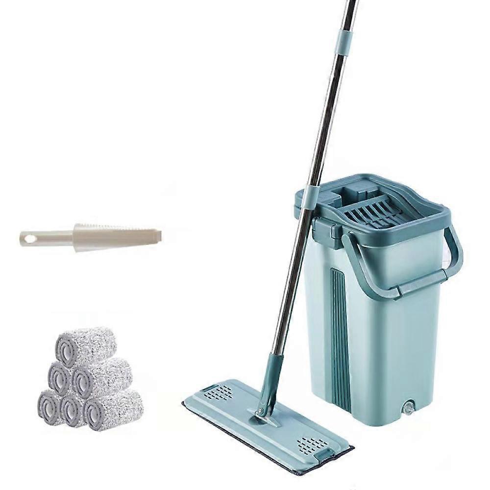 Flat mop with bucket, flat mop with 6 microfiber mop pads